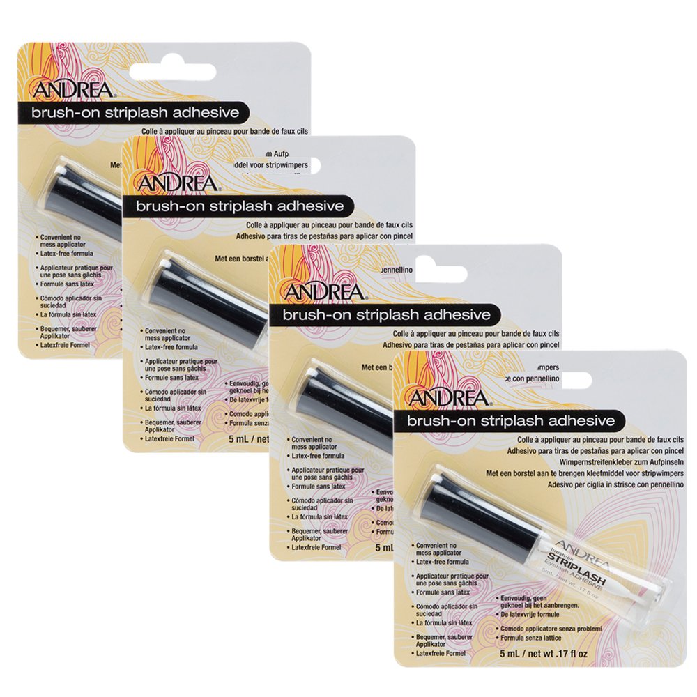 Andrea Brush on Clear Strip Lash Adhesive - Waterproof Eyelash Glue for False Lashes, Latex-Free, Long-Lasting Hold, 4-Pack - Perfect for Parties, Weddings & Daily Wear