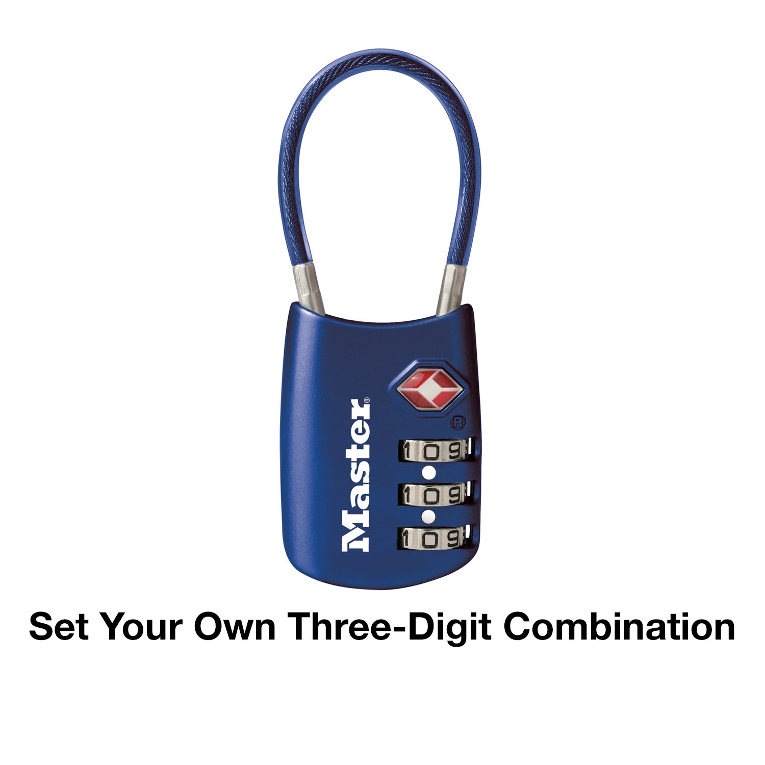 Master Lock 4688D Blue TSA Approved Luggage Lock - Set Your Own Combination, Secure Travel Zipper Padlock for Suitcases, Bags & Backpacks | Ideal for Airports, Hotels & College Dorms