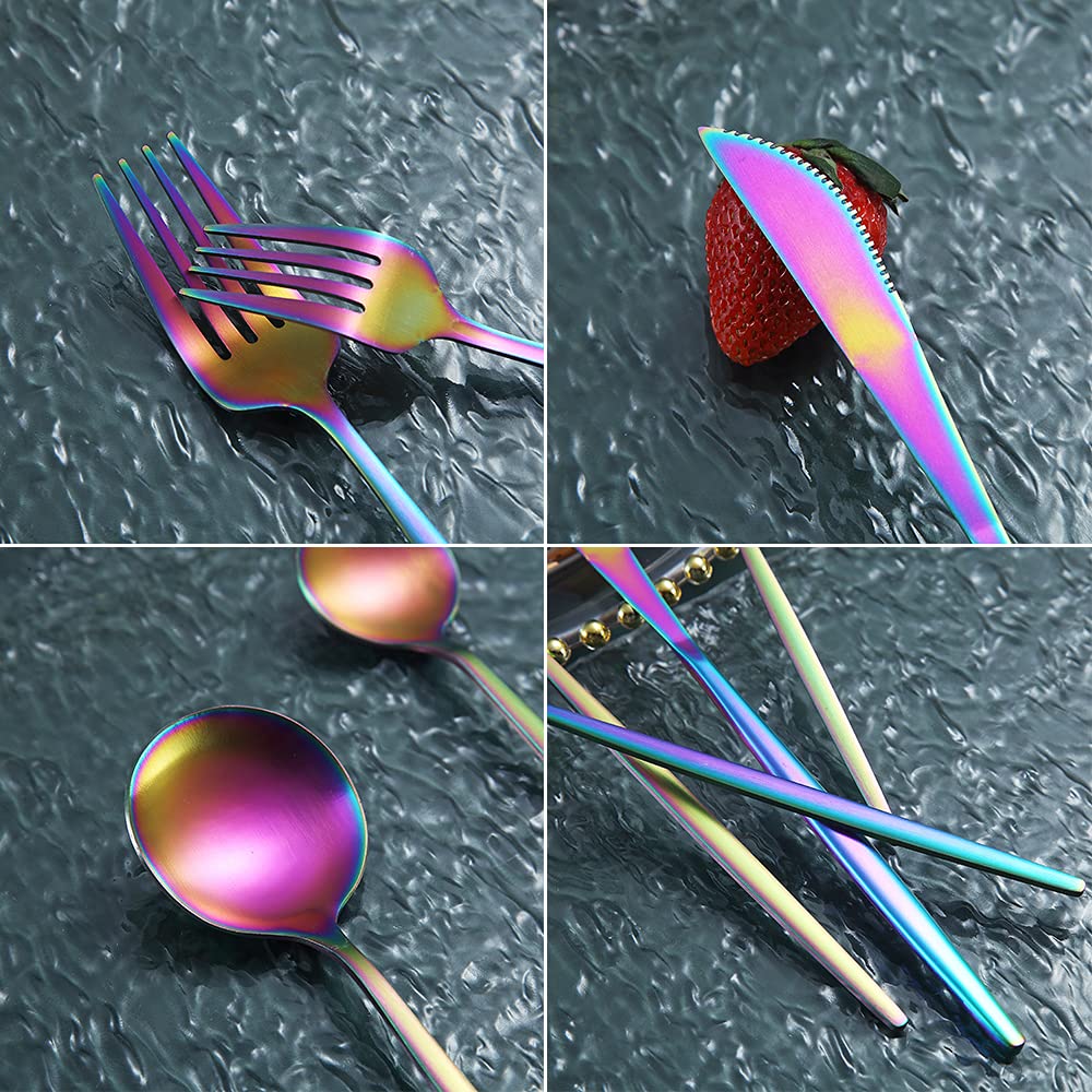20-Piece Matte Rainbow Flatware Set - Stainless Steel Colorful Silverware with Titanium Plating - Durable Cutlery Set for 4 - Perfect for Dinner Parties, Weddings & Stylish Home Dining