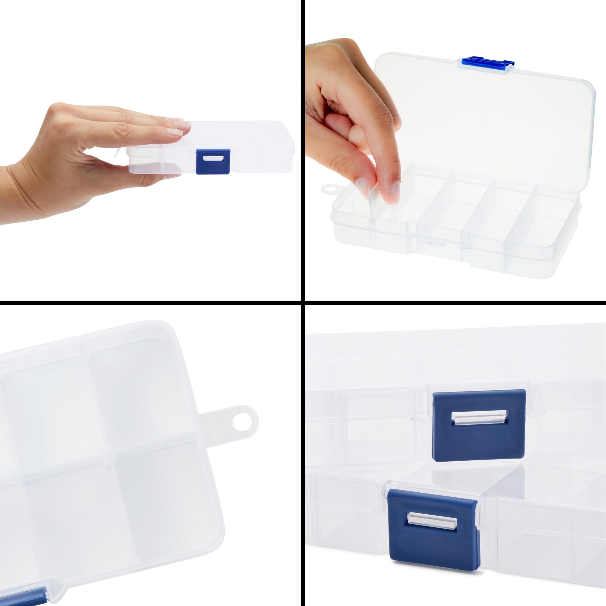 12 Pack Mini Clear Plastic Storage Containers with 10 Grid Dividers - Small Organizer Box for Beads, Buttons, DIY Jewelry Making, Fishing Tackle (2.5 x 5 Inches) - Perfect for Craft Supplies, Office Accessories & Travel Essentials