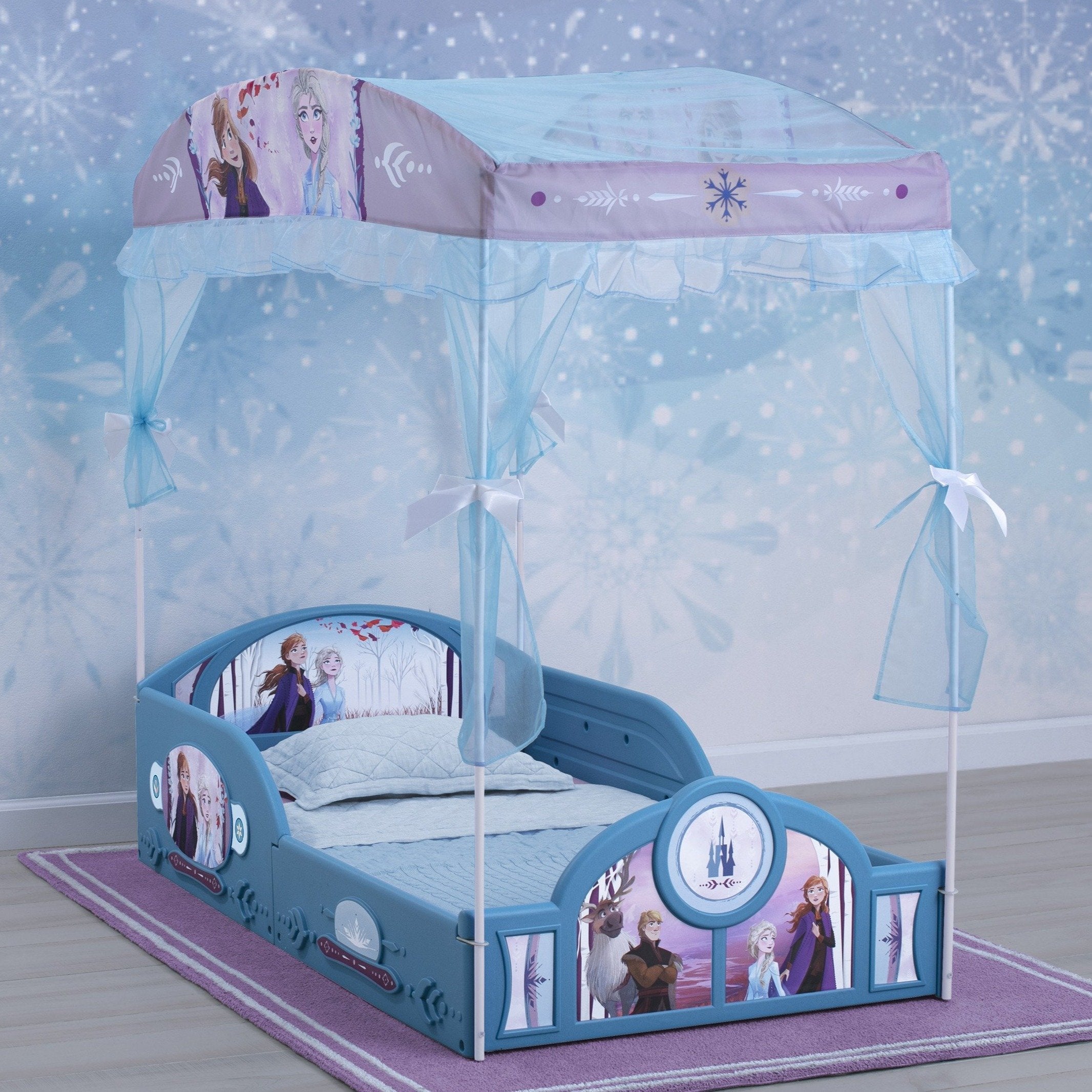 Disney Frozen 2 Toddler Bed with Canopy - Plastic Sleep and Play Bed for Kids by Delta Children - Perfect for Princess-Themed Bedrooms and Toddler Sleepovers