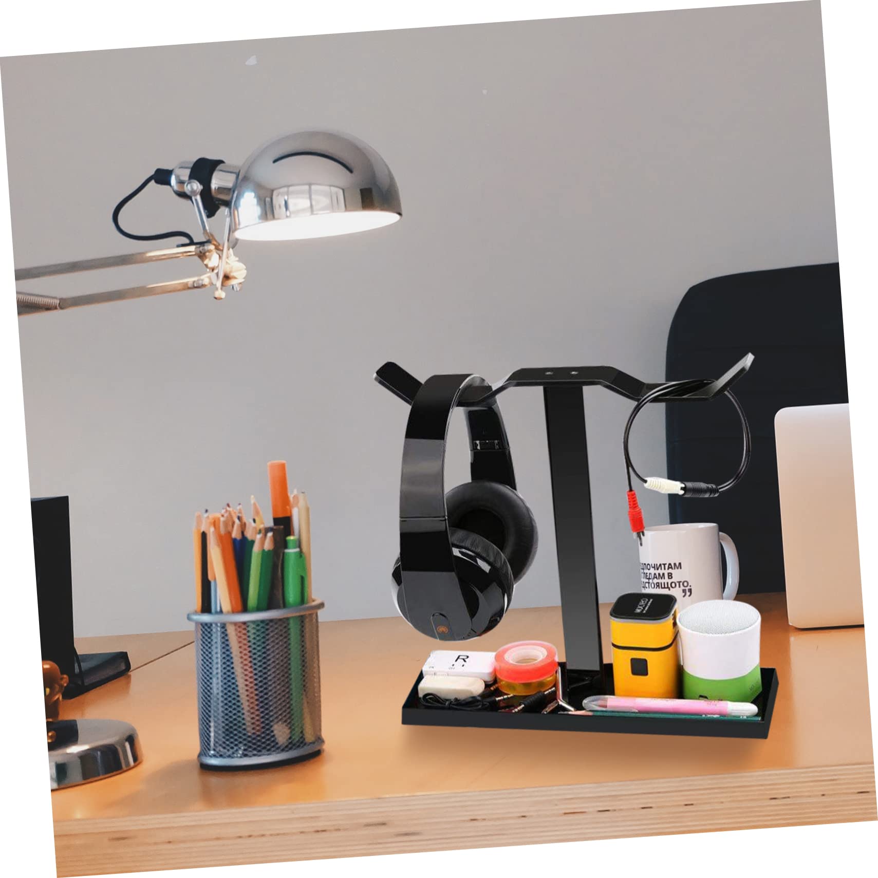 Uonlytech 4-Pack Headphone Hanger Hook - Adjustable Headset Stand with Non-Slip Base, Gaming Headphone Holder for Desk, Office, and Home Organization (Black) - Perfect for Gamers, Streamers, and Workspace Setup