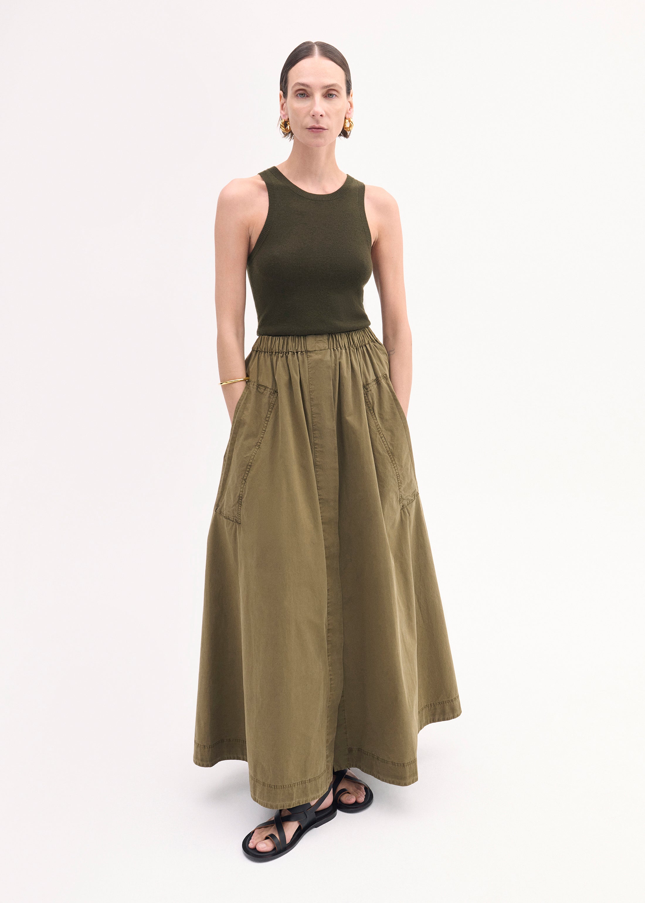 Stylish Olive Cotton Twill Parachute Skirt for Women - Perfect for Casual Outings, Travel & Boho Fashion