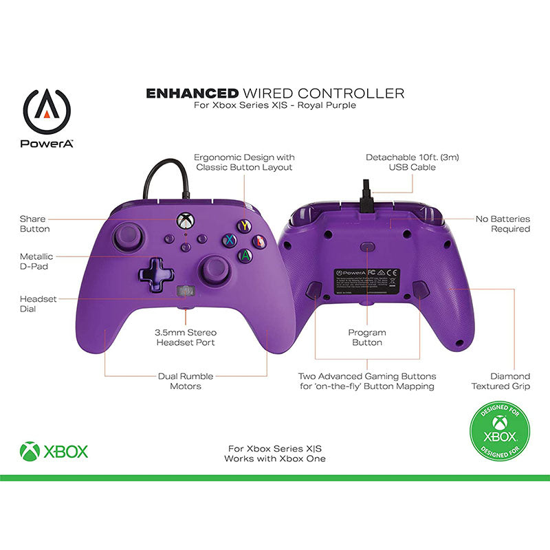 PowerA Wired Controller for Xbox Series X/S - Purple | Enhanced Gaming Experience with Ergonomic Design & Precision Controls | Perfect for Competitive Gaming & Long Play Sessions