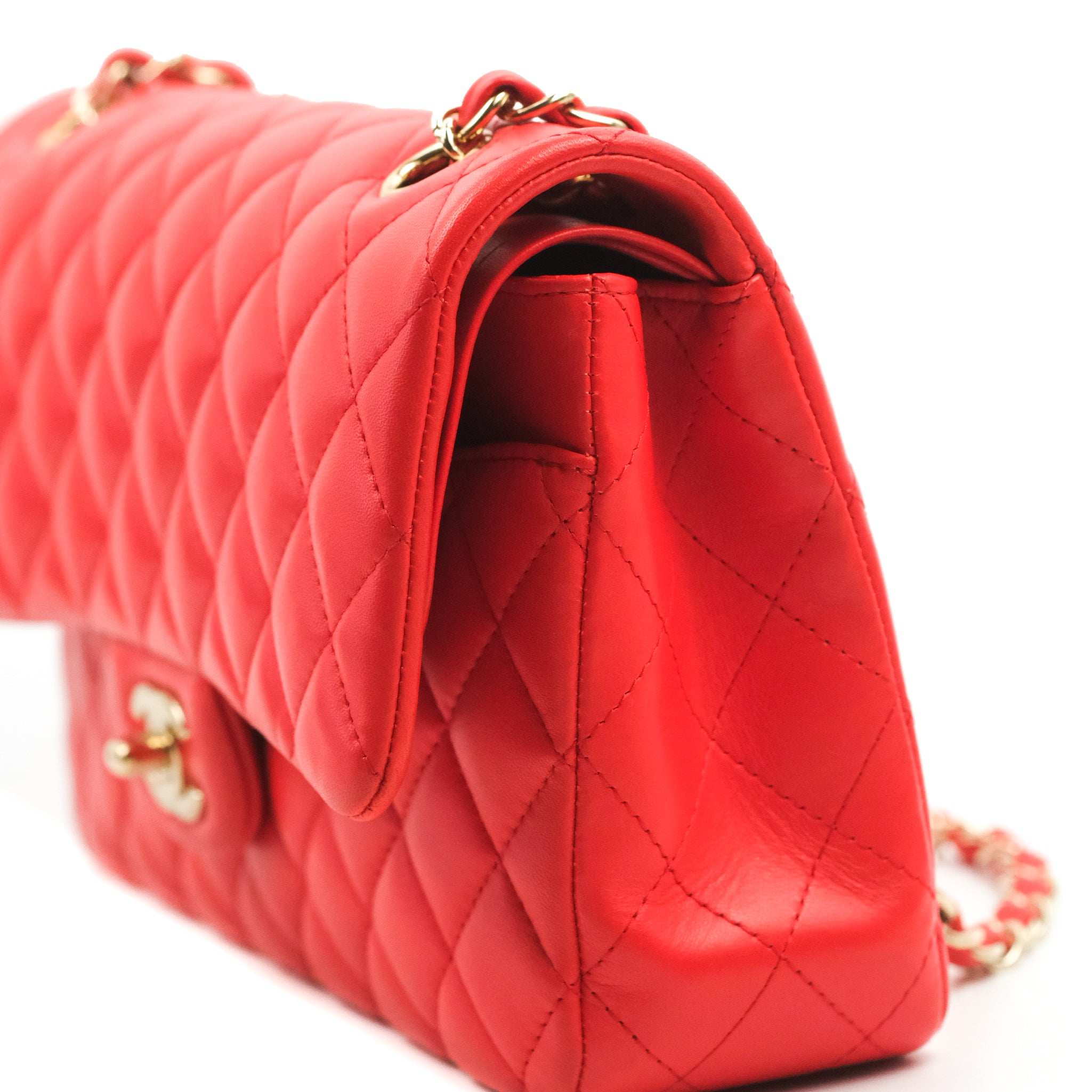 Chanel Classic Medium Double Flap Bag - Red Lambskin Leather with Gold Hardware | Luxury Designer Handbag for Women, Perfect for Parties, Weddings & Everyday Elegance