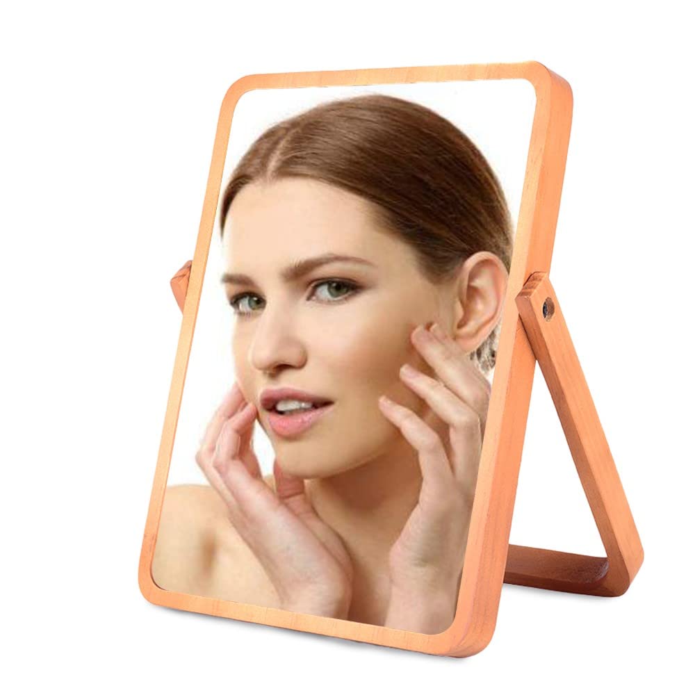 Wooden Makeup Mirror - Rectangle Desk & Wall-Mounted for Bedroom, Bathroom