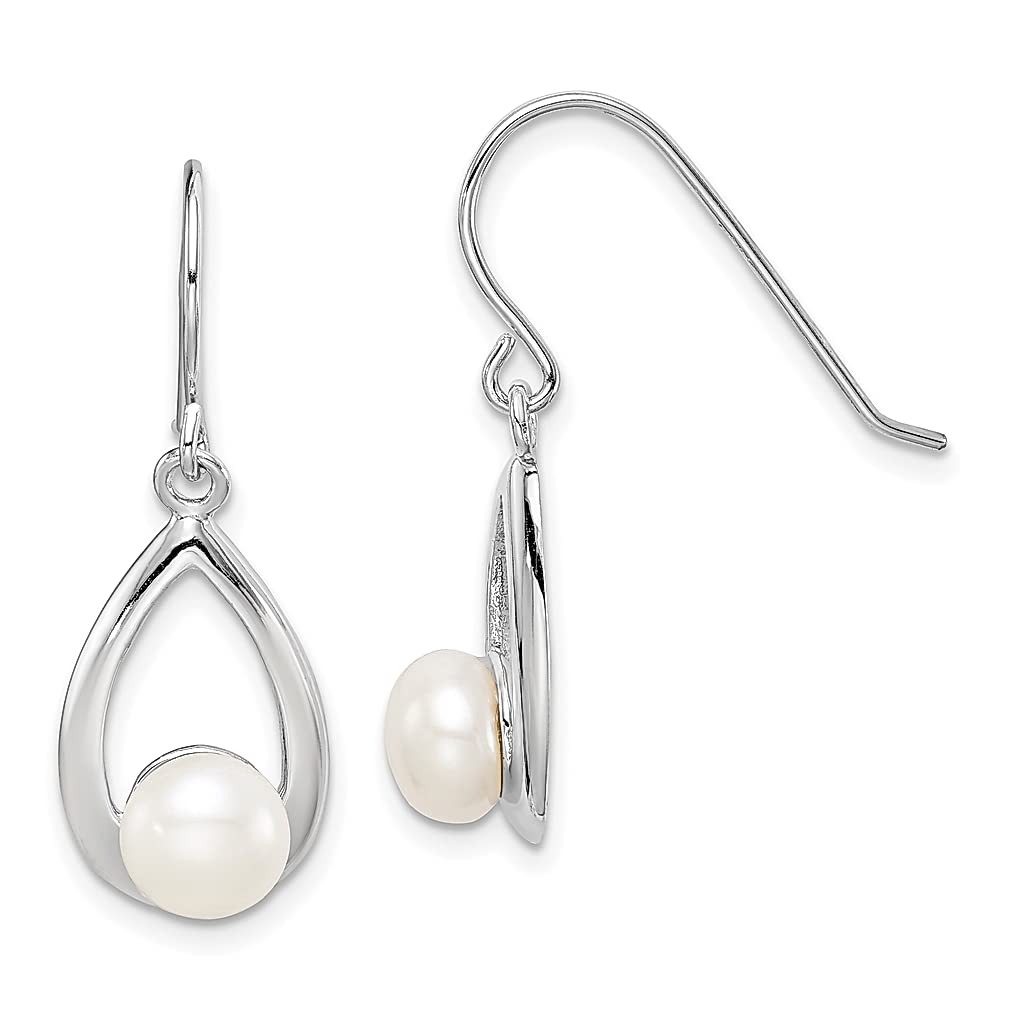 925 Sterling Silver 7mm White Button Freshwater Pearl Drop Earrings | Elegant Chandelier Dangle Earrings for Women | Perfect Gift for Her | Ideal for Weddings, Parties & Special Occasions