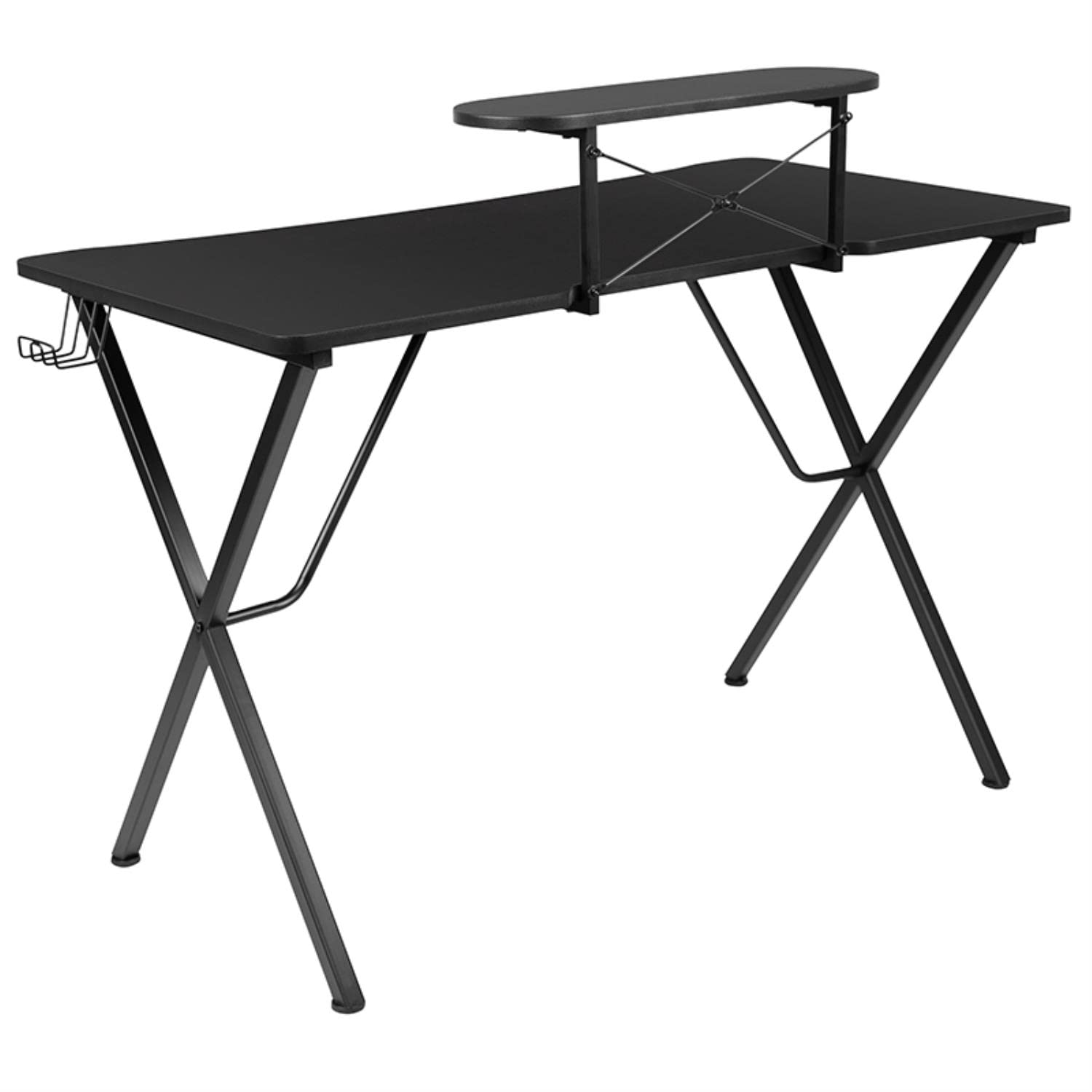 Flash Furniture Mallot Black Gaming Desk with Cup Holder, Headphone Hook & Monitor Stand - Ergonomic Computer Desk for PC Gaming Setup, Home Office & Streaming Station
