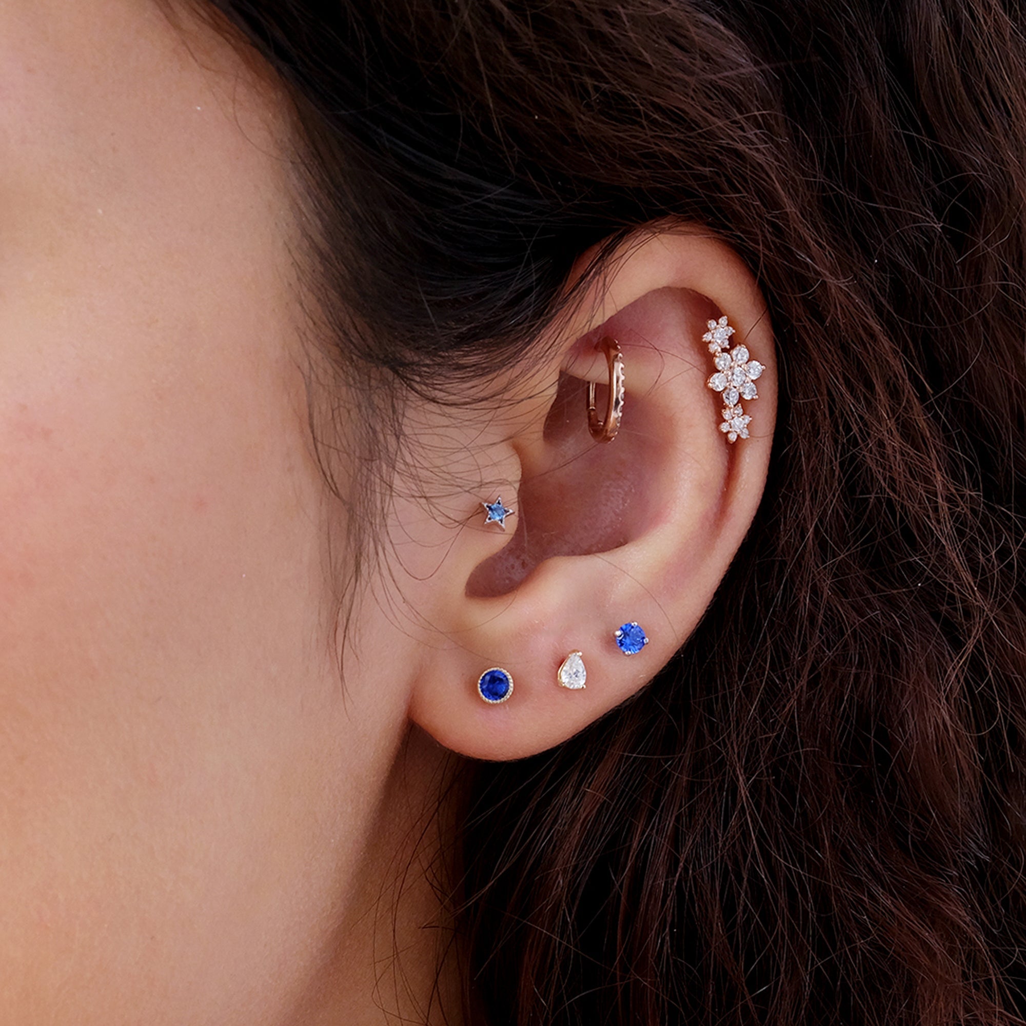 14k White Gold Blue Sapphire Cartilage Flat Back Stud Earrings - Dainty & Hypoallergenic Piercing Jewelry for Helix, Tragus, or Conch - Perfect for Everyday Wear & Special Occasions