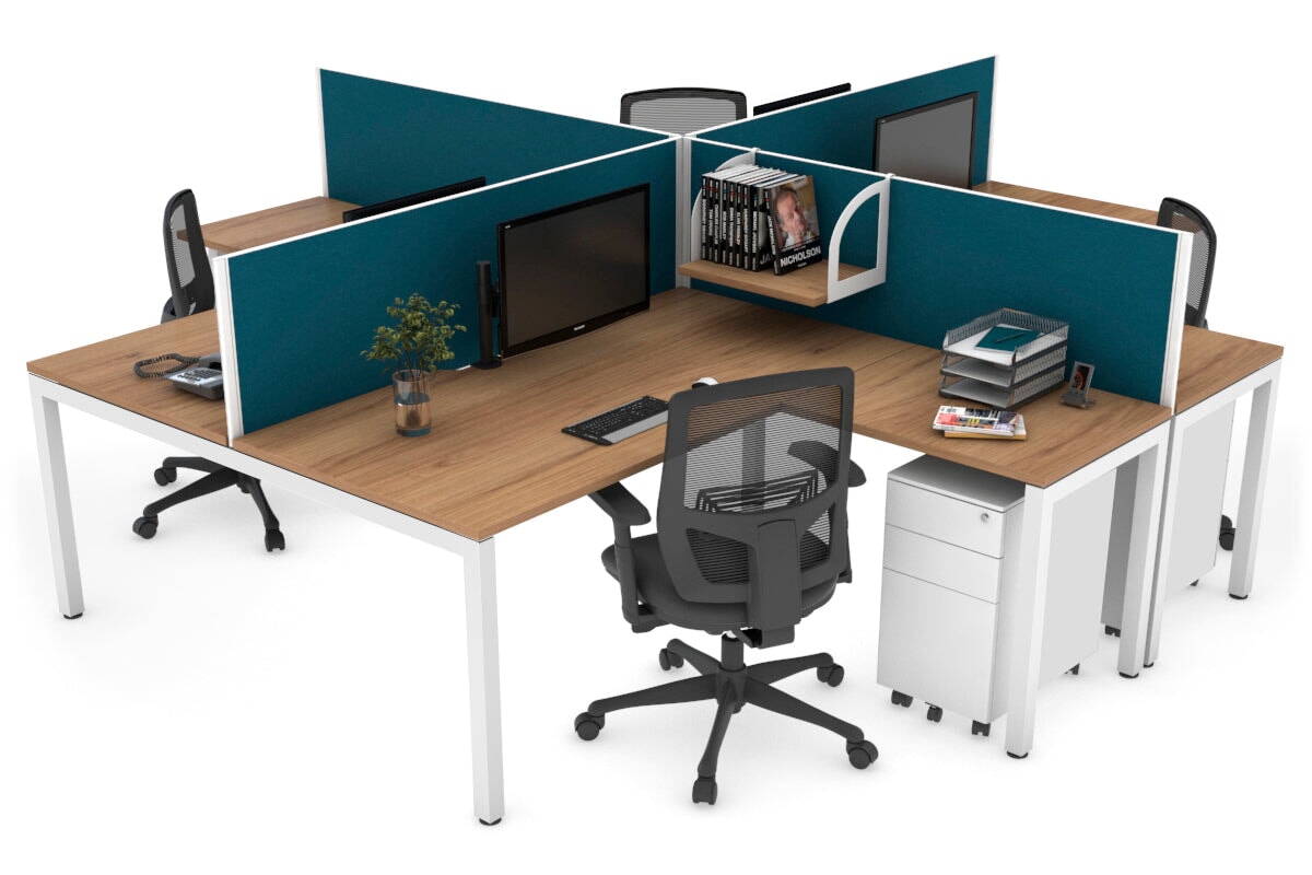 Quadro Square Legs 4-Person Corner Workstation Desk - 1600L x 1800W with Cable Management Scallop - Perfect for Office, Home Office & Collaborative Workspaces