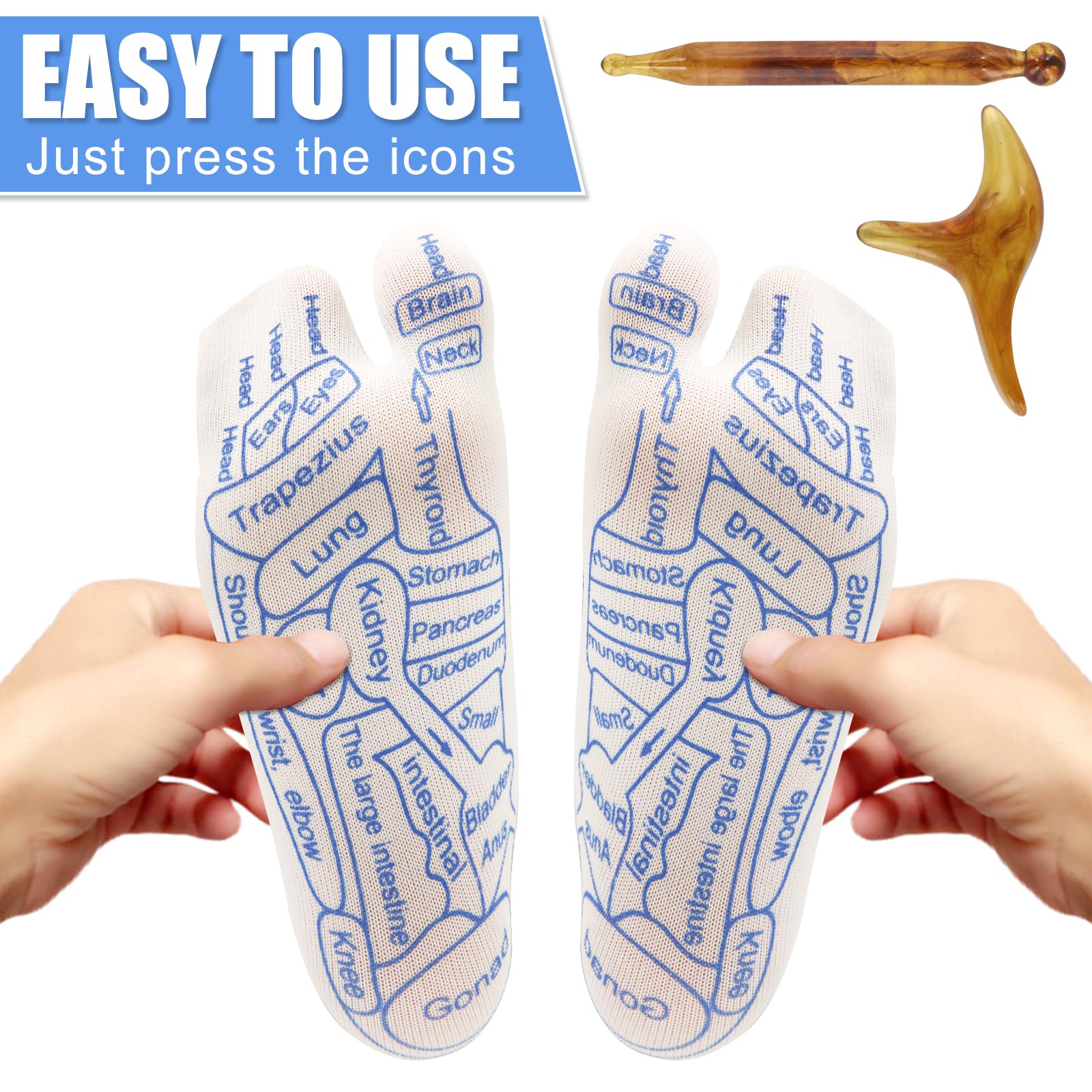 Foot Massage Socks with 2 Trigger Point Massage Tools - Pressure Point Relief Socks Set with Toe Separators & Acupressure Charts for Women - Perfect for Post-Workout Recovery, Relaxation & Plantar Fasciitis Relief