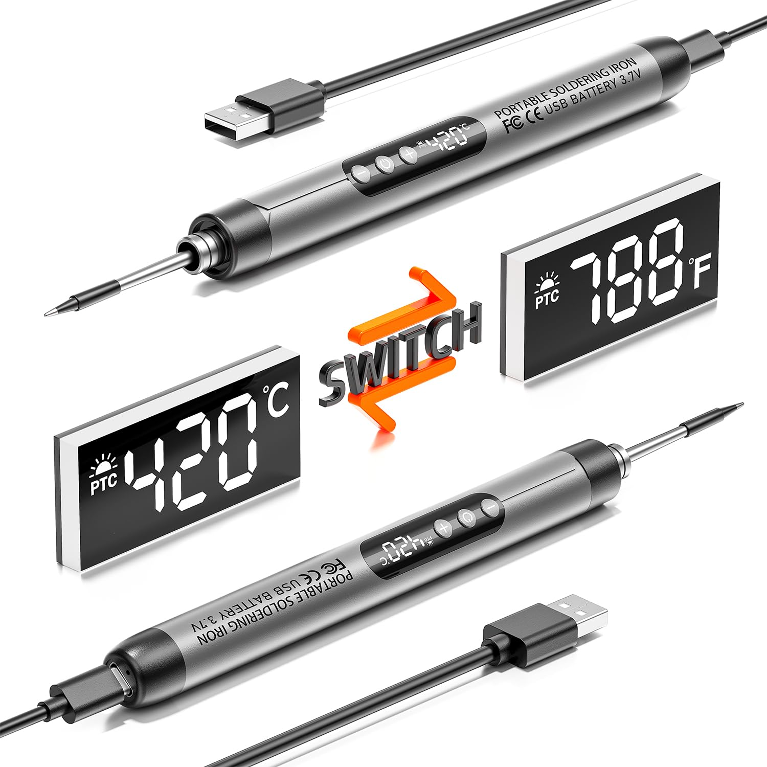 Cordless USB Rechargeable Soldering Iron Kit with Digital Display & Temperature Control - Includes Soldering Iron, Stand, Wire, Tin Absorber, Rosin & Storage Box - Perfect for DIY Electronics, Home Repairs & Hobby Projects
