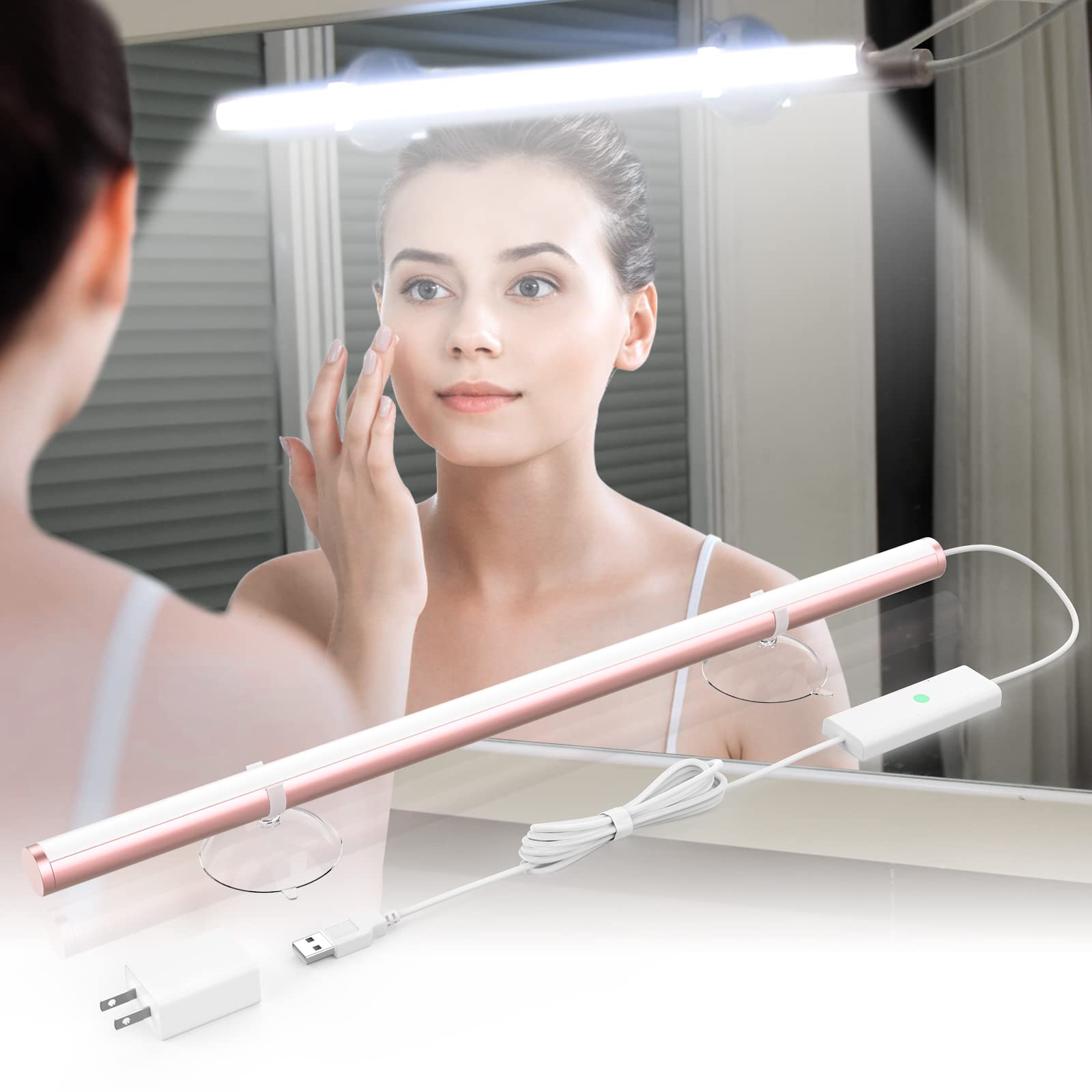 Wobsion 12-inch Dimmable LED Vanity Mirror Lights with USB Adapter, 360° Adjustable Daylight Makeup Lighting - IP40 Waterproof for Bathroom, Bedroom & Dressing Room Makeup Application