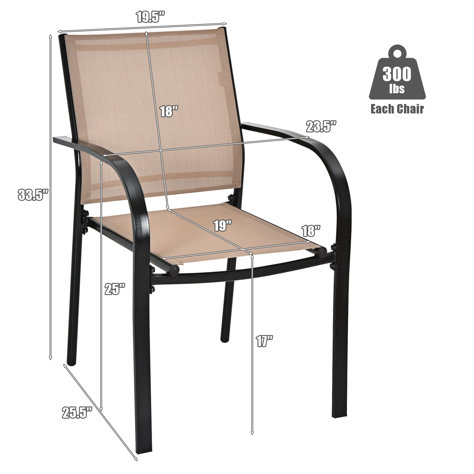 Tangkula Set of 4 Stackable Patio Dining Chairs with Armrests - Rust-Resistant Steel Frame & Quick-Drying Fabric - Outdoor Bistro Chairs for Backyard, Garden, Lawn, Poolside & Restaurant Use