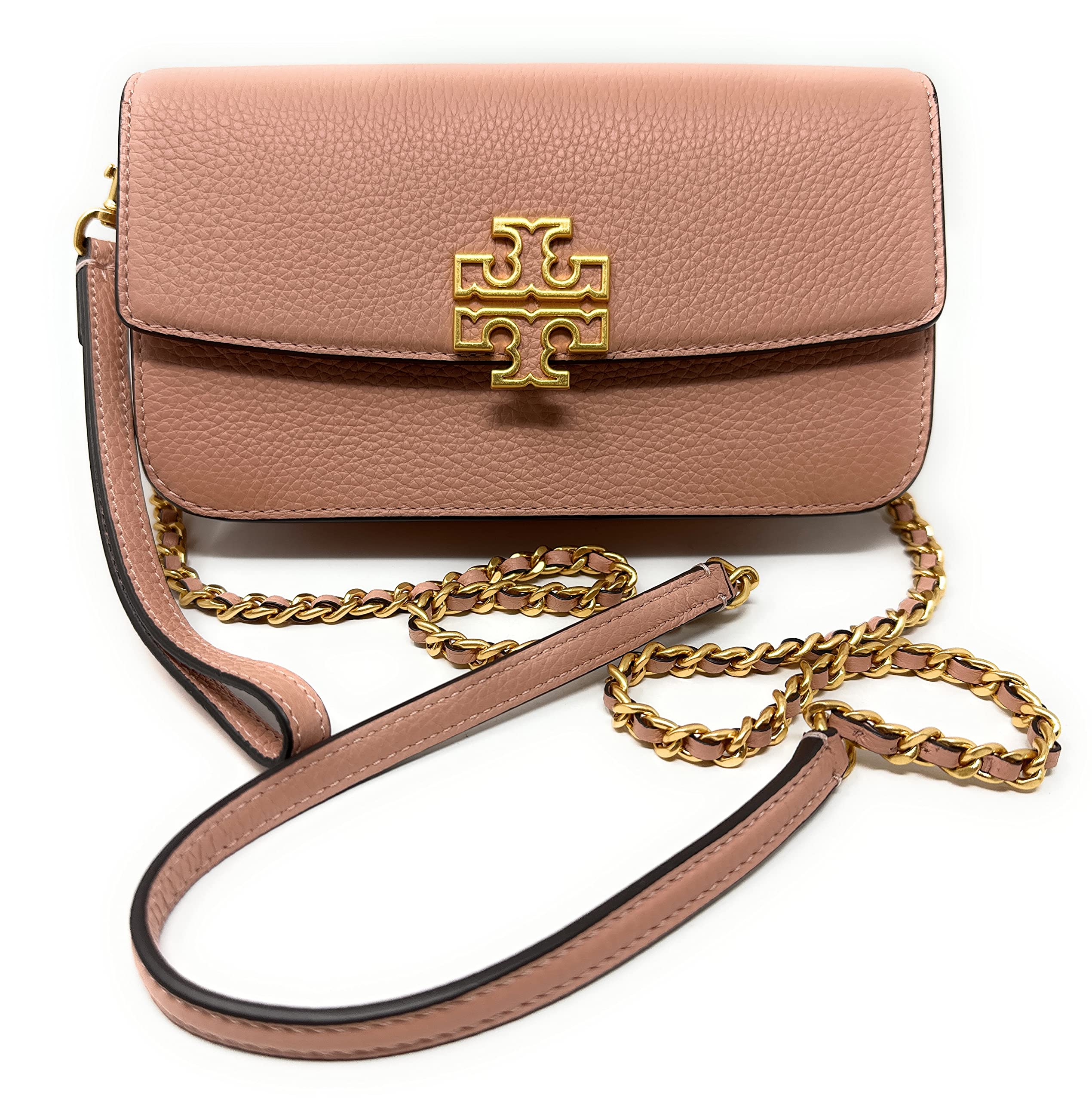 Tory Burch Britten Pebble Chain Wallet Wristlet for Women - Light Meadowsweet Crossbody Bag | Perfect for Everyday Use, Travel & Special Occasions