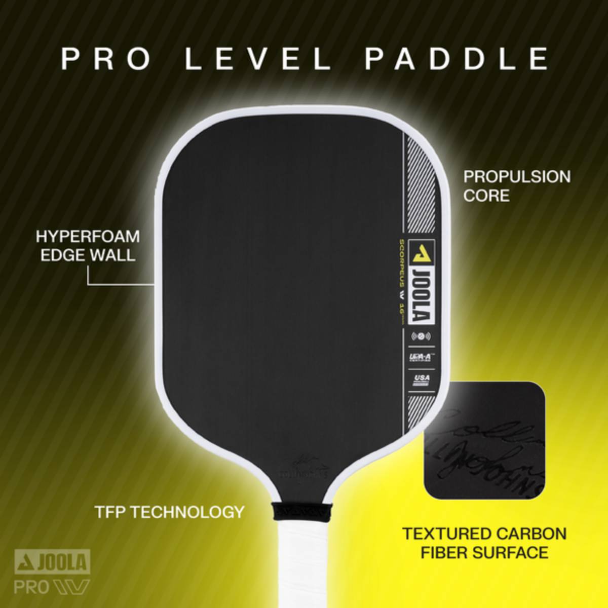 JOOLA Collin Johns Scorpeus Pro IV Pickleball Paddle - Premium Carbon Fiber Surface for Power & Control | Demo Rental Available | Perfect for Tournament Play & Competitive Matches