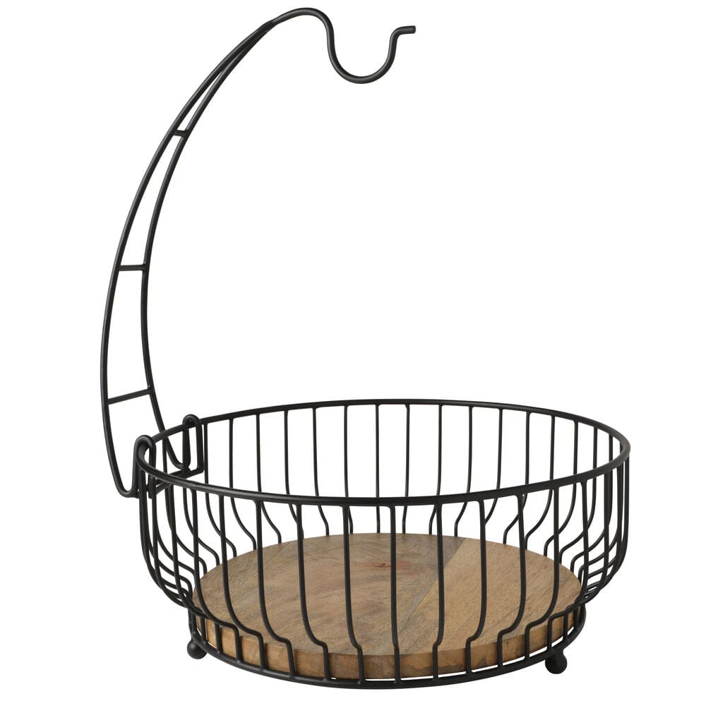 Savannah Fruit Storage Basket with Banana Hook - Natural Woven Basket for Organizing Fruits, Vegetables & Kitchen Essentials - Perfect for Countertop, Pantry & Farmhouse Decor