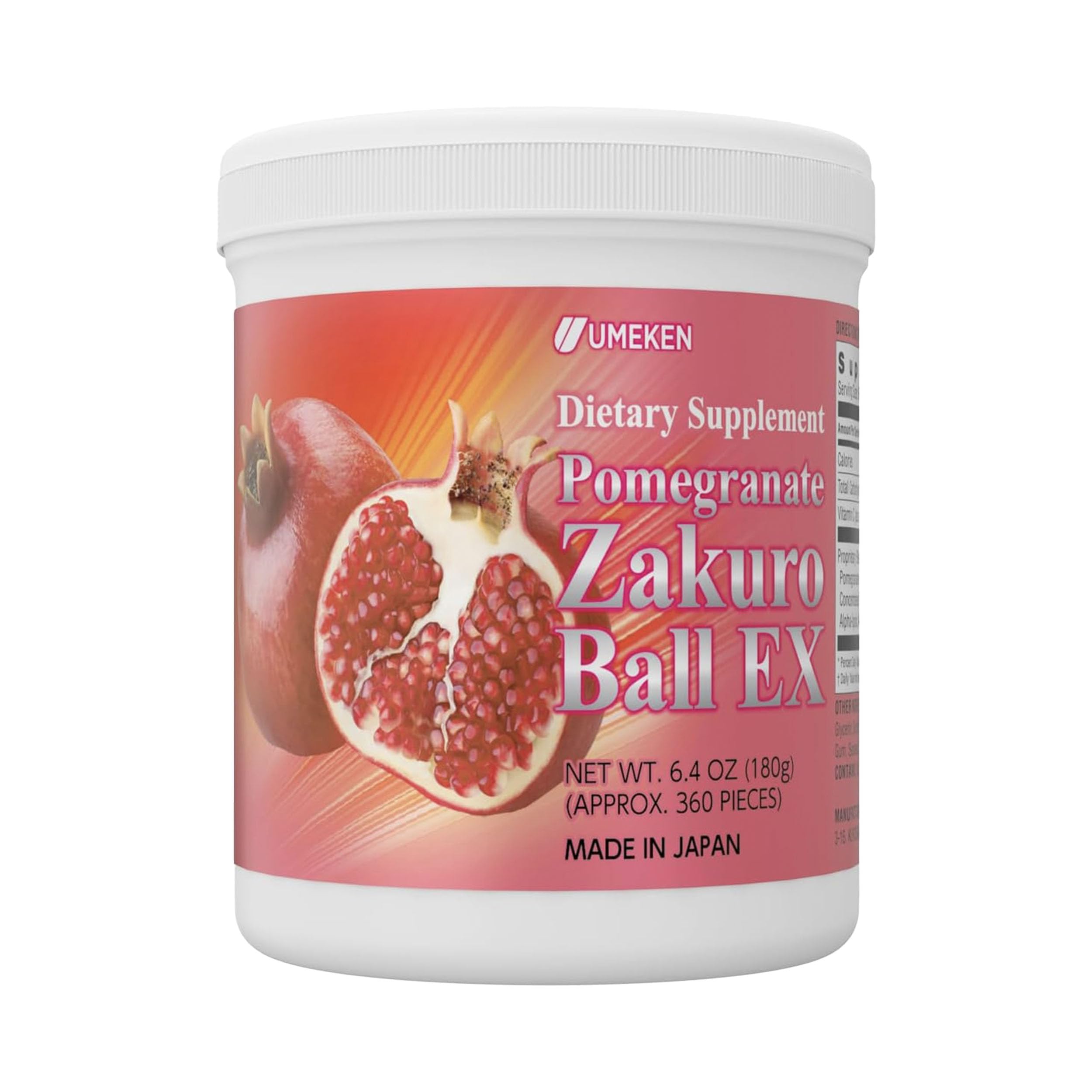 Umeken Pomegranate Balls - Natural Chewable Supplement with Vitamins, Minerals & Antioxidants | Japanese Pomegranate Extract for Women's Health | 360 Count (2 Month Supply) | Great for Daily Wellness & Energy Support