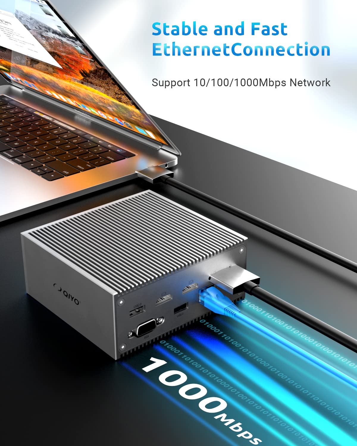QIYO 16-in-2 USB C Docking Station for MacBook Pro/Air - Dual 4K HDMI, VGA, 6 USB Ports, RJ45 Ethernet, SD/TF Card Reader - Thunderbolt 3 Compatible (Not for M1) - Perfect for Home Office, Gaming & Multi-Monitor Workstations