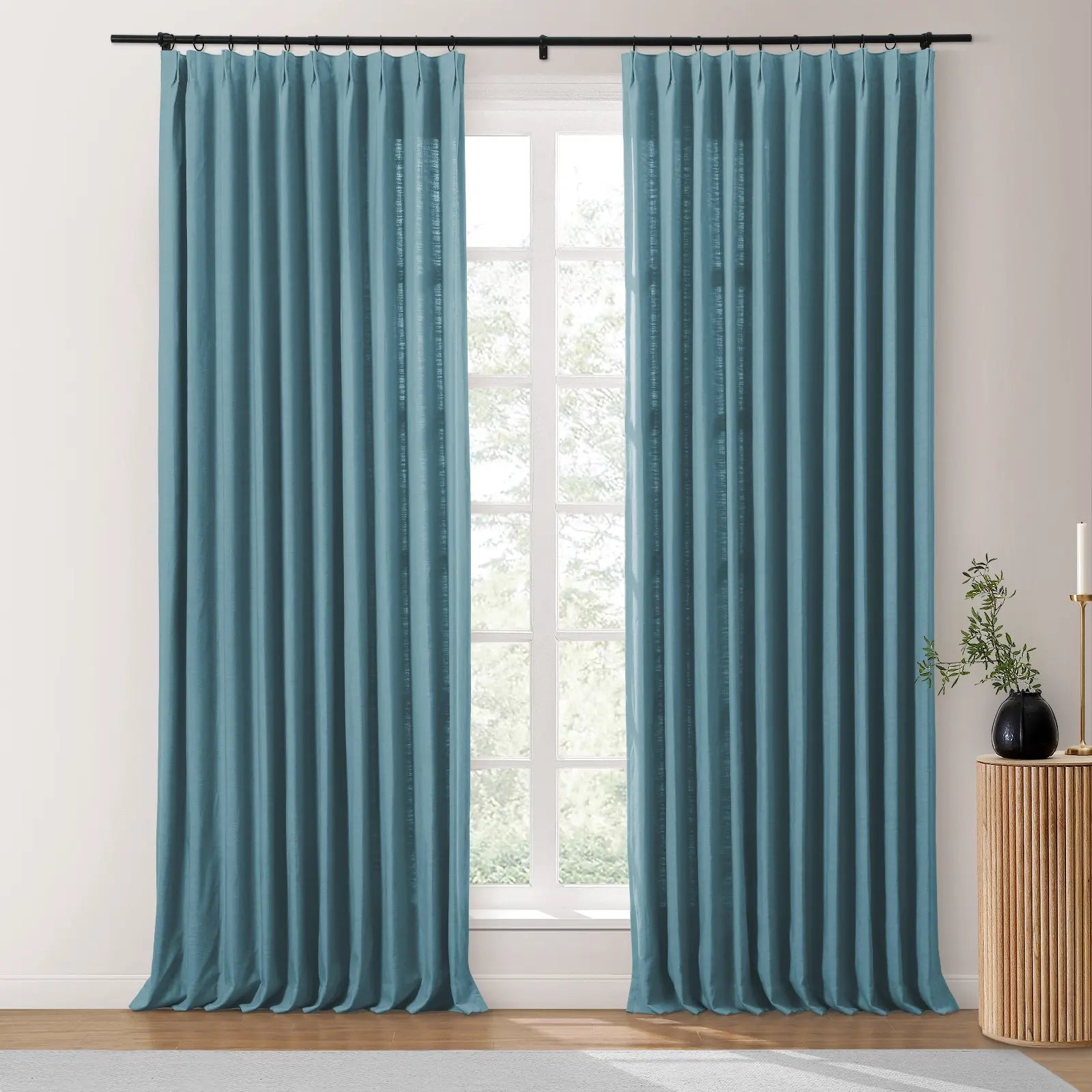 Isabella Heavyweight Cotton Blackout Curtains - Thermal Insulated Pleated Drapes for Living Room & Bedroom - Noise Reducing & Energy Saving Home Decor