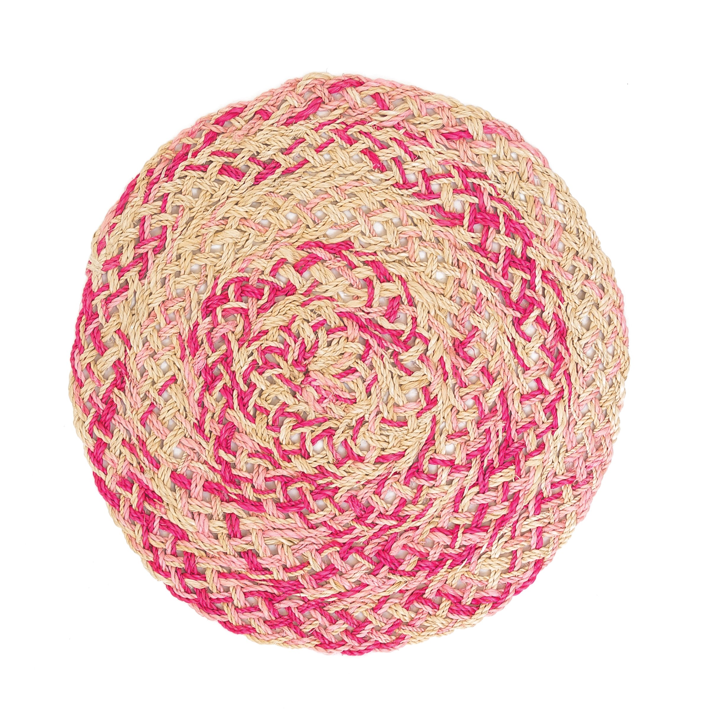 C&F Home Kaleidoscope Natural Tan & Fuchsia Pink Abaca Woven Reversible Placemat - Machine Washable Cotton Table Charger for Dining Room Decor, Party Table Setting, and Home Entertaining