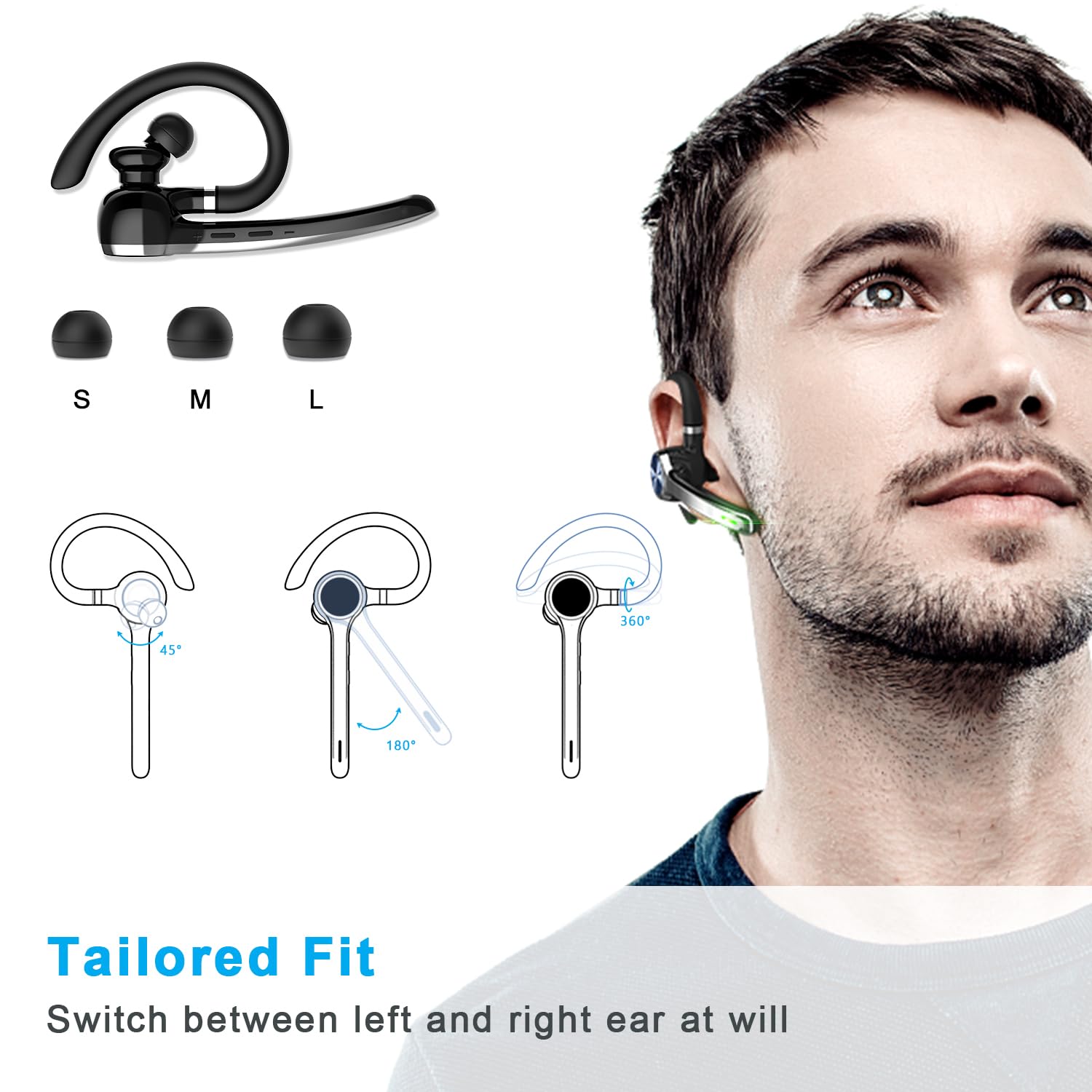Wireless Bluetooth Headset with 500mAh Charging Case - 72H Talk Time, Built-in Mic, V5.1 for iPhone Android - Hands-Free Earpiece for Truckers, Office Work, Driving & Online Meetings
