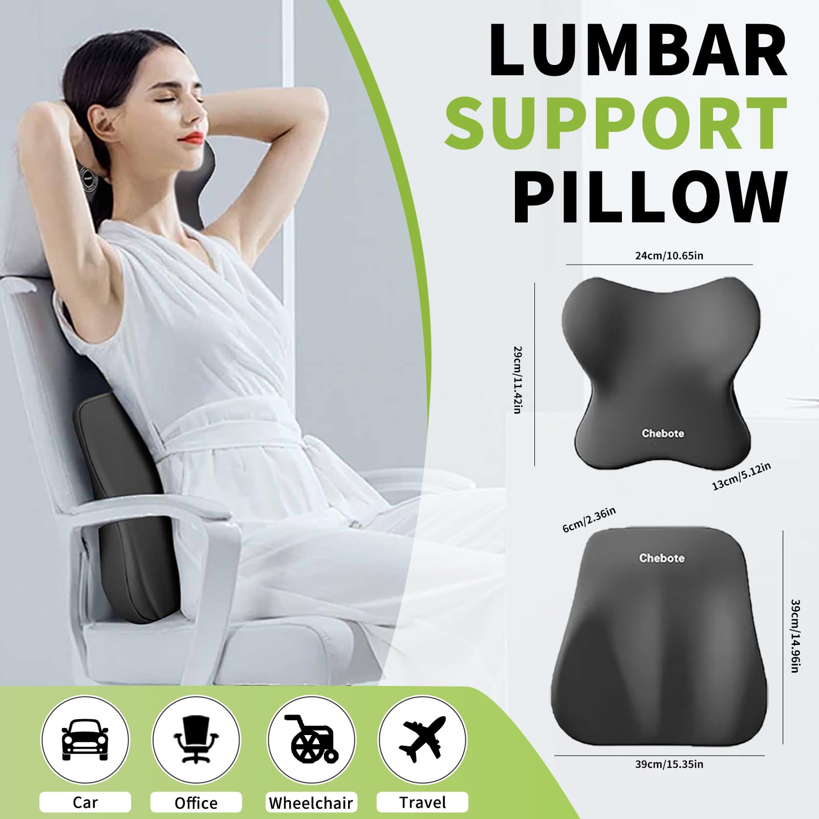 Ergonomic Memory Foam Car Headrest & Lumbar Support Cushion - Neck & Back Pain Relief for Car Seat & Office Chair - Black | Perfect for Long Drives, Work Commutes & Desk Jobs