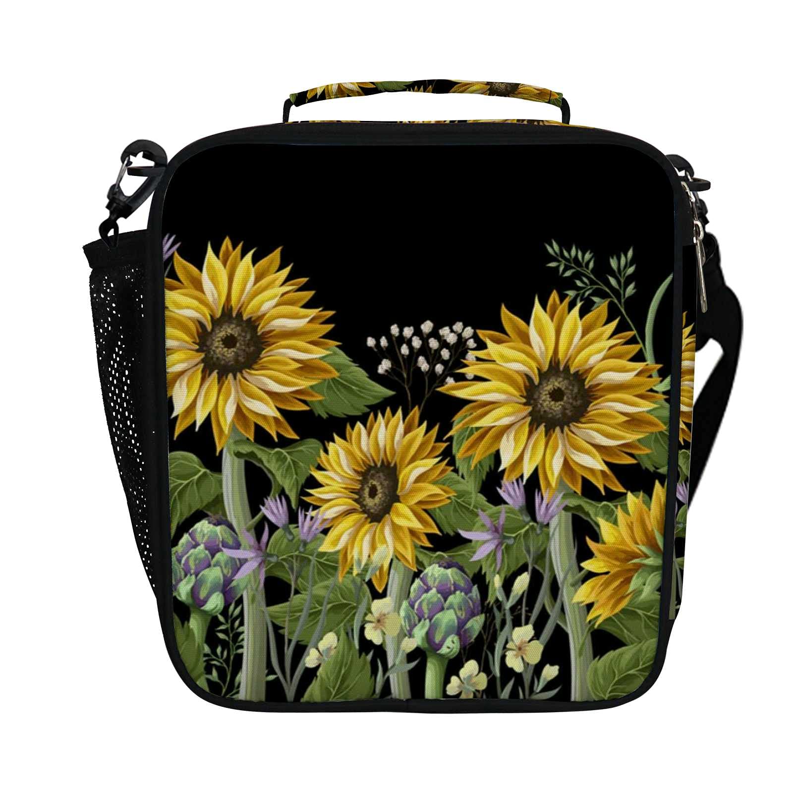 Sunflower Bouquet Artichoke Wild Flower Print Insulated Lunch Box Bag - Leakproof Thermal Tote with Adjustable Strap for Women, Kids & Office Use | Durable for School, Work & Picnic Outings