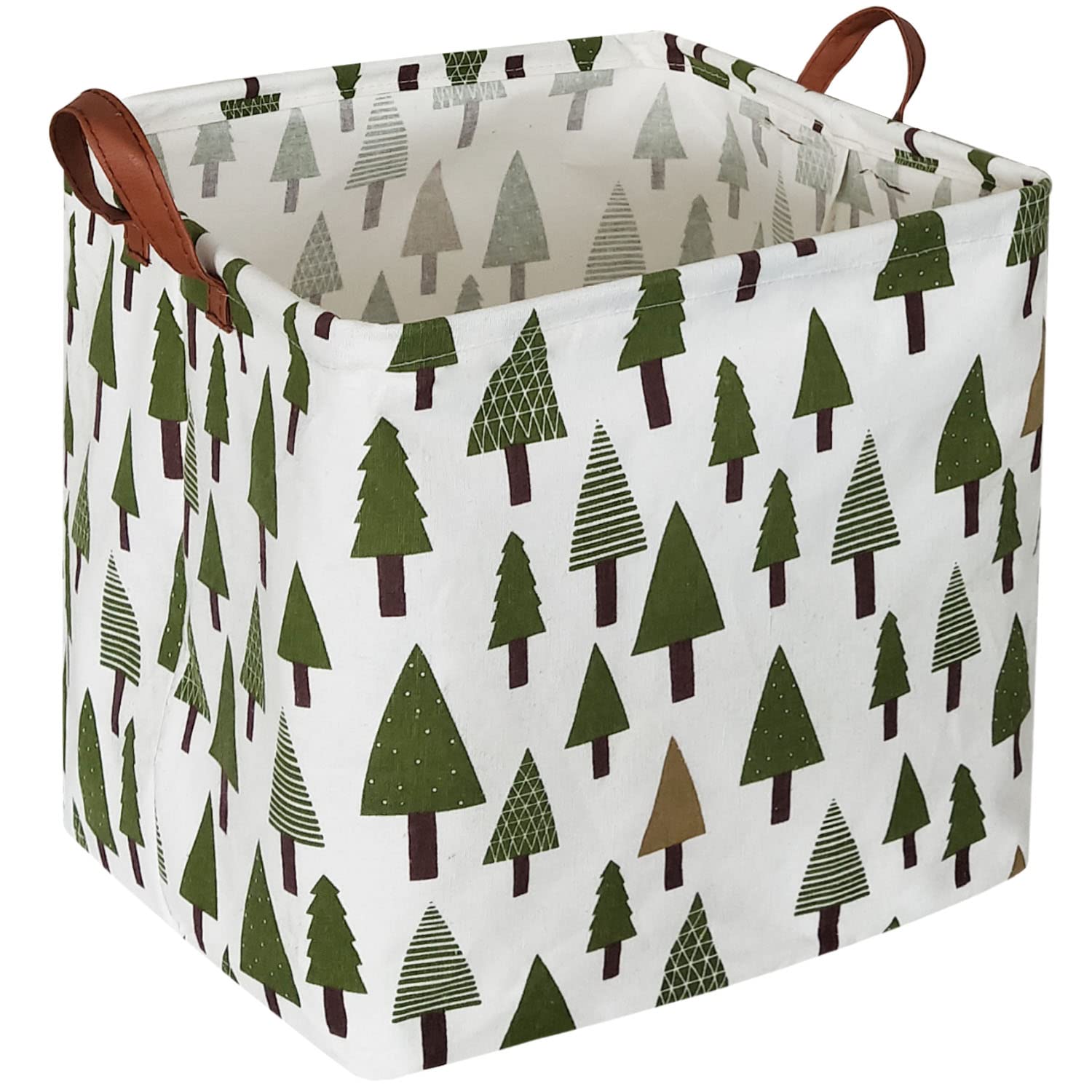 Square Woodland Storage Bin - Collapsible Green Nursery Basket with Handles for Baby Clothes, Toys & Organizing | Perfect for Nursery, Playroom & Home Decor