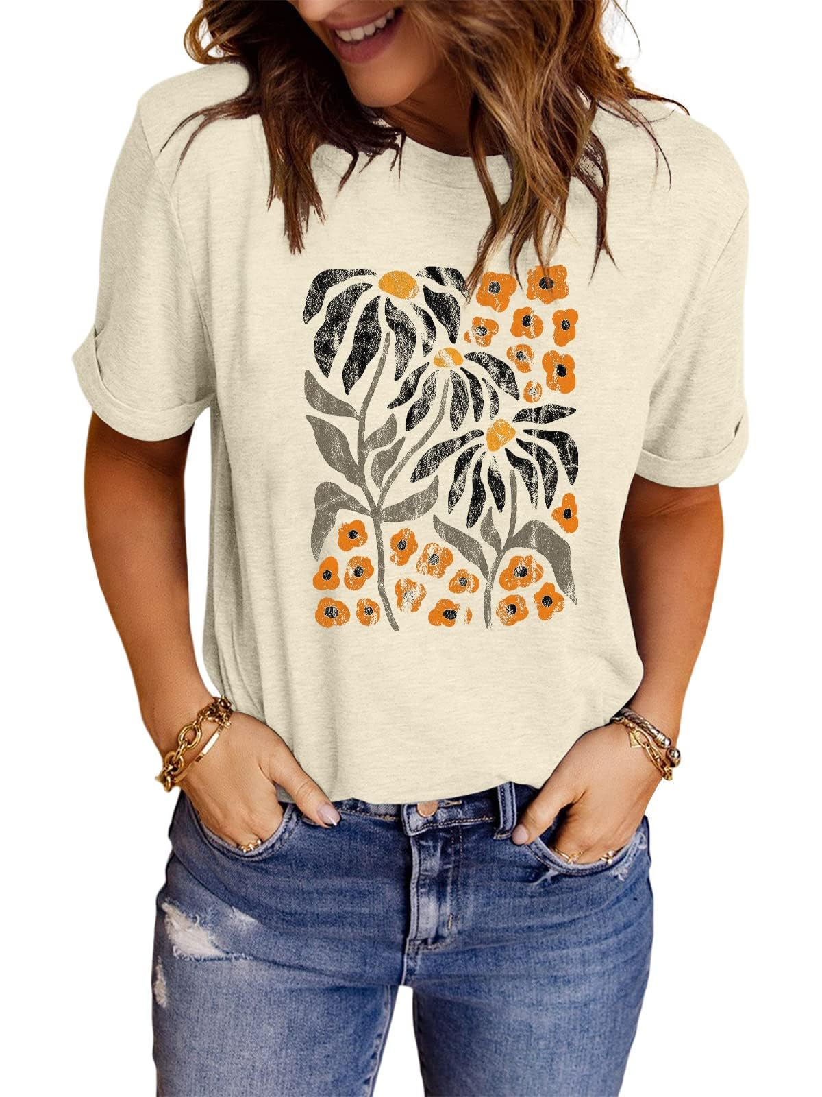 Trendy Women's Graphic Tee Shirts - Casual Summer Short Sleeve T-Shirts for Women - Loose Fit Comfortable Cotton Blouse - Perfect for Streetwear, Beach Outfits & Everyday Fashion