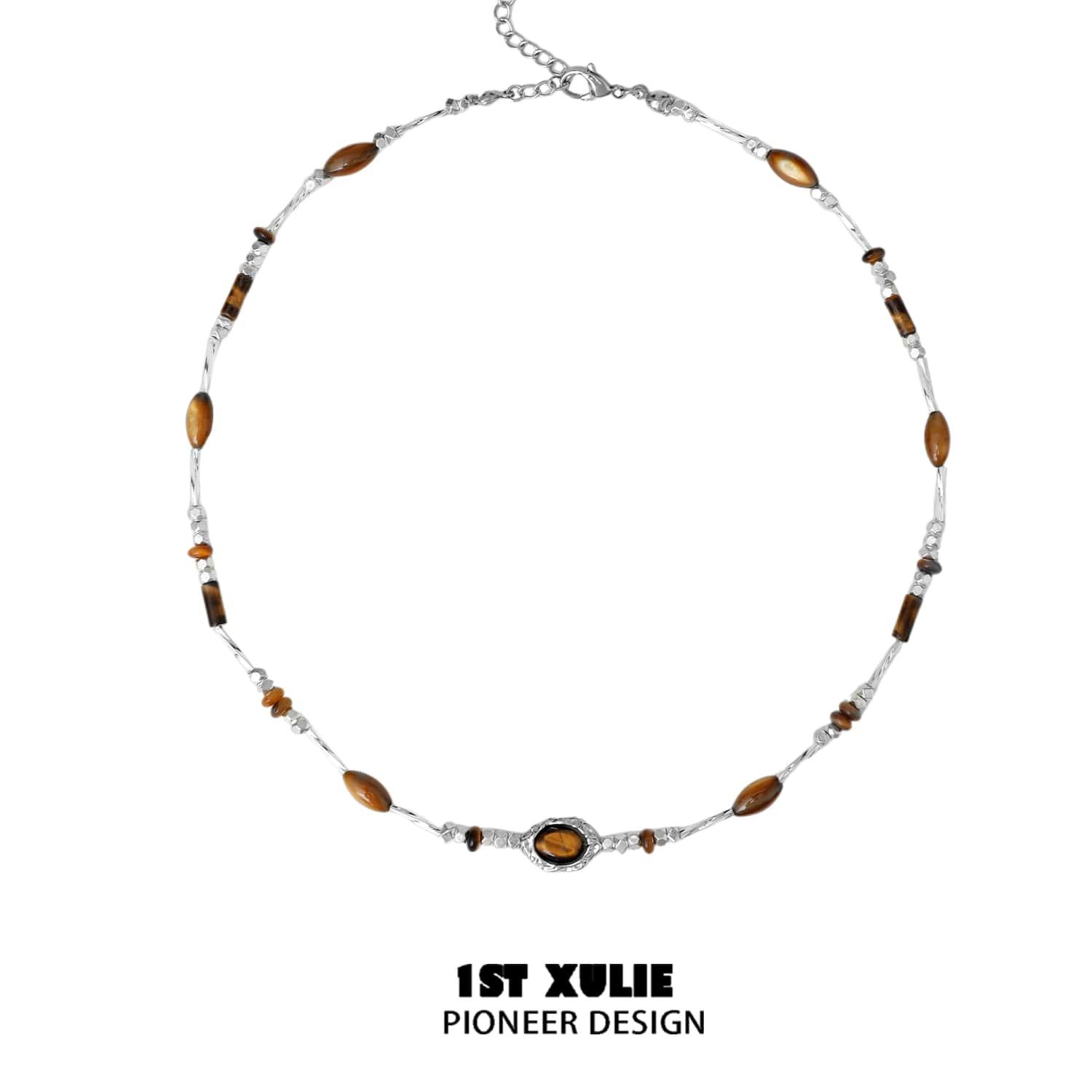 Desert Sunset S925 Sterling Silver Tiger Eye Stone Choker Necklace for Women - Elegant Boho Jewelry Gift for Birthday, Wedding & Everyday Wear