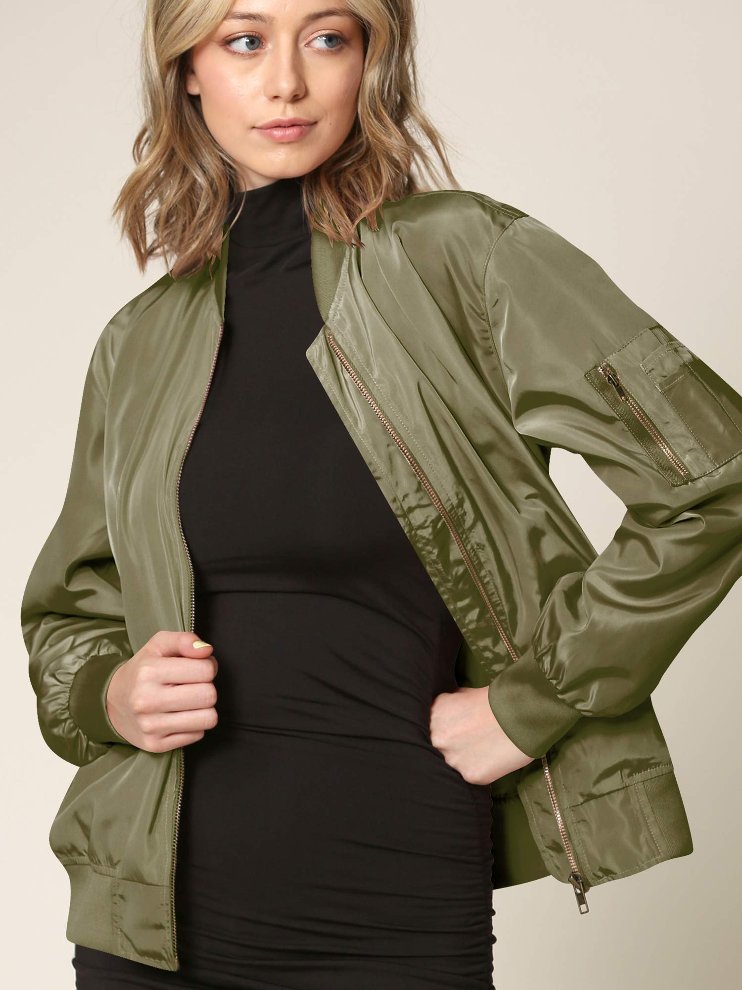 Lock and Love Women's Classic Lightweight Jacket - Multi Pocket Windbreaker Bomber Jacket for Outdoor Hiking, Travel & Casual Wear
