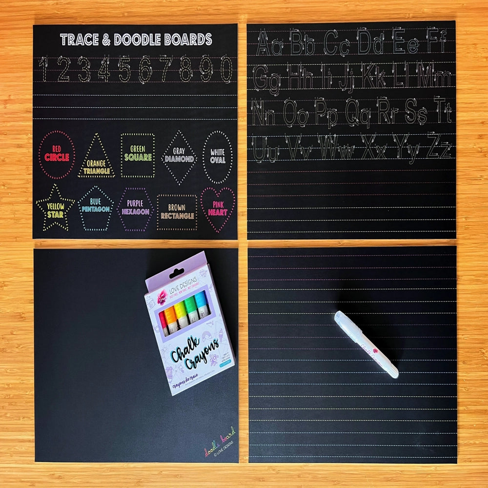 Love Designs Set of Two Trace & Doodle Boards - Reusable Drawing & Writing Practice for Kids - Perfect for Home, Classroom & Travel Activities