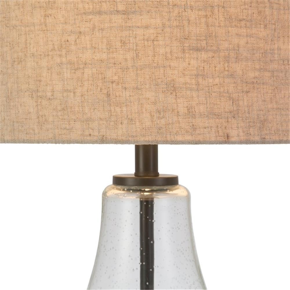 Pemberly Row Modern Farmhouse Brushed Brass Table Lamp with Seeded Glass Shade - Elegant Lighting for Living Room, Bedroom & Office Decor