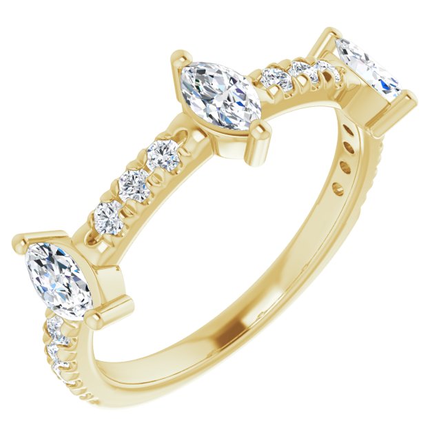 0.87 Carat Marquise and Round Diamond Wedding Band for Women - Elegant Bridal Ring for Engagement, Anniversary & Special Occasions