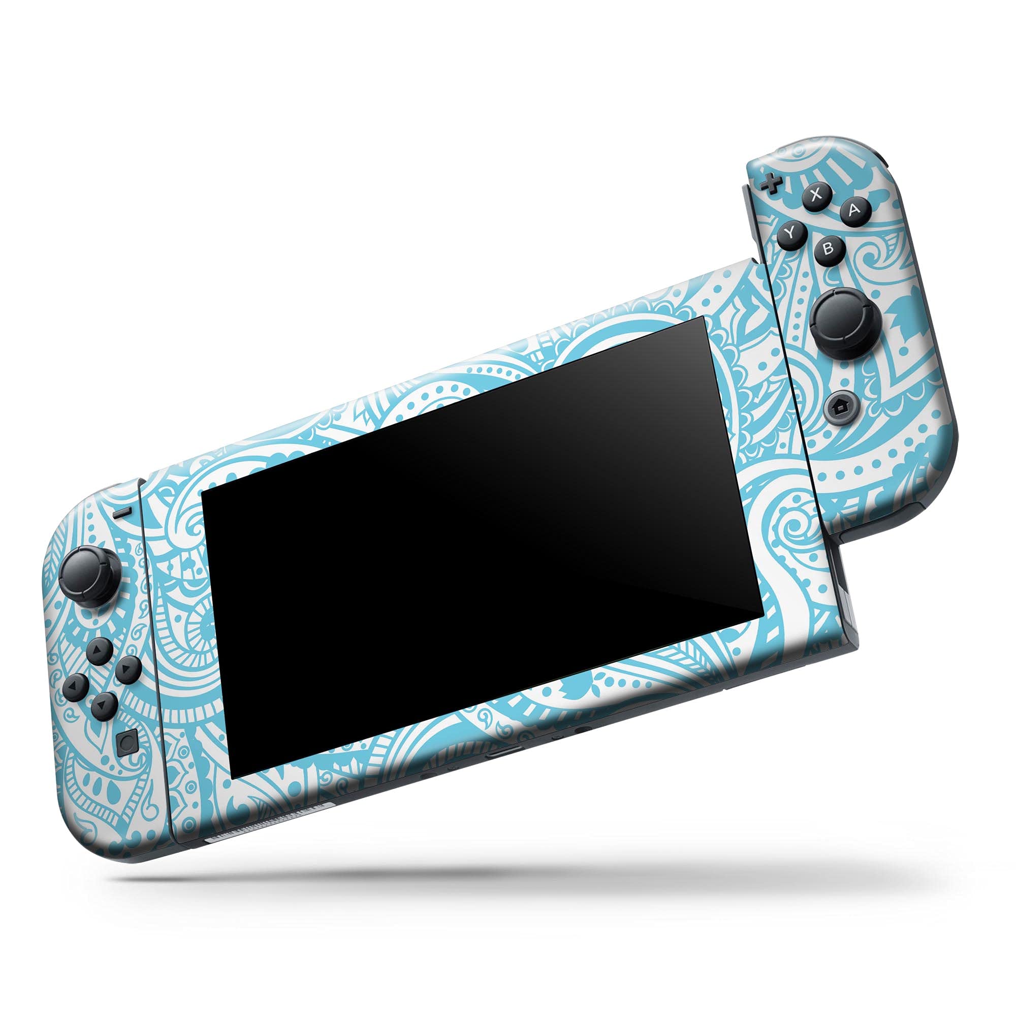Nintendo Switch Joy-Con Skin Decal - Light Blue Paisley Floral Protective Vinyl Wrap Cover - Scratch-Resistant & Removable - Perfect for Gaming & Customization