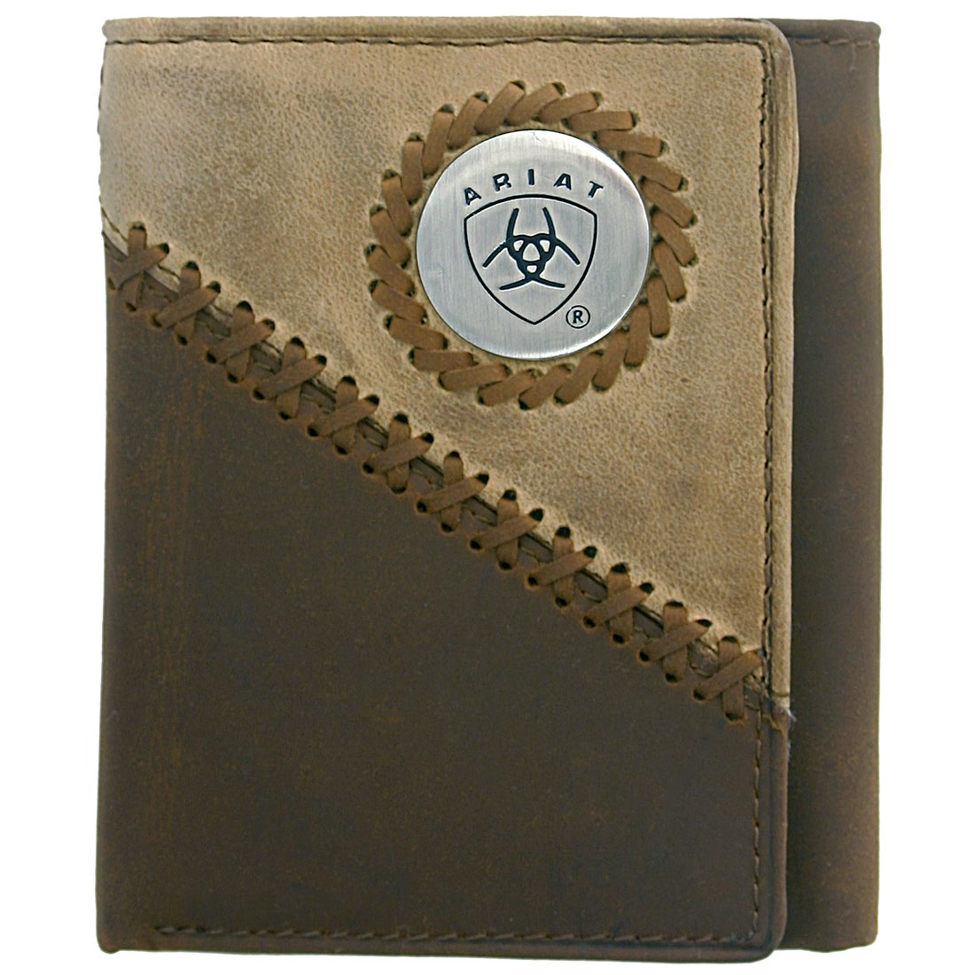 Ariat Tri-Fold Leather Wallet for Men - Brown/Fawn WLT3100A - Perfect for Everyday Carry, Travel & Business Use