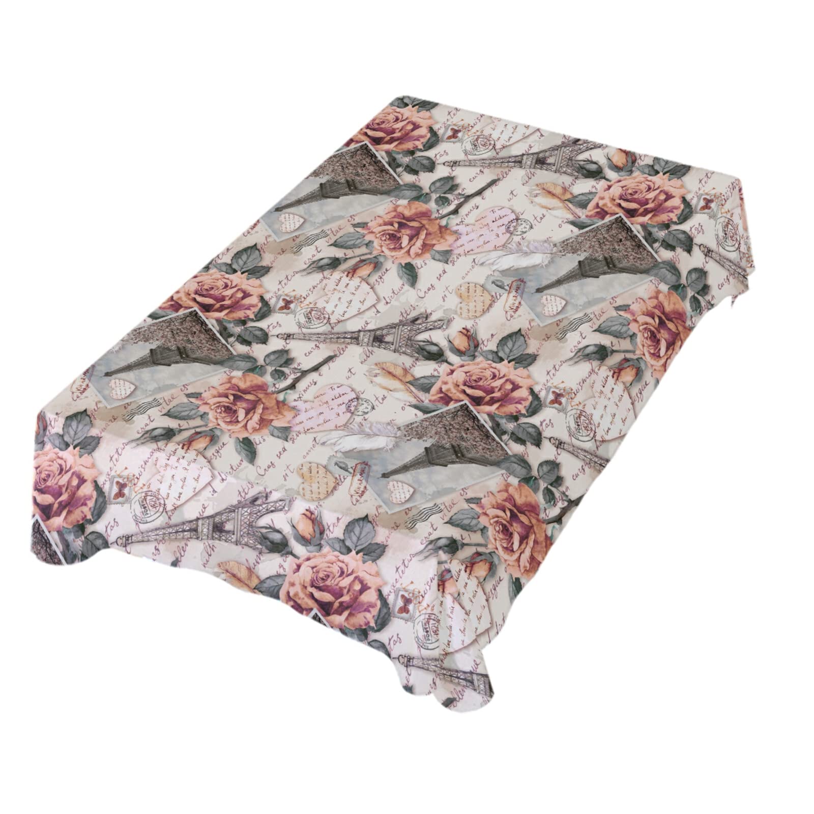 Vintage Rose Eiffel Tower Tablecloth - 54 Inch Square Polyester Table Cover for Dinner Party Decor, Retro Classic Table Setting for Weddings, Anniversaries & French-Themed Events