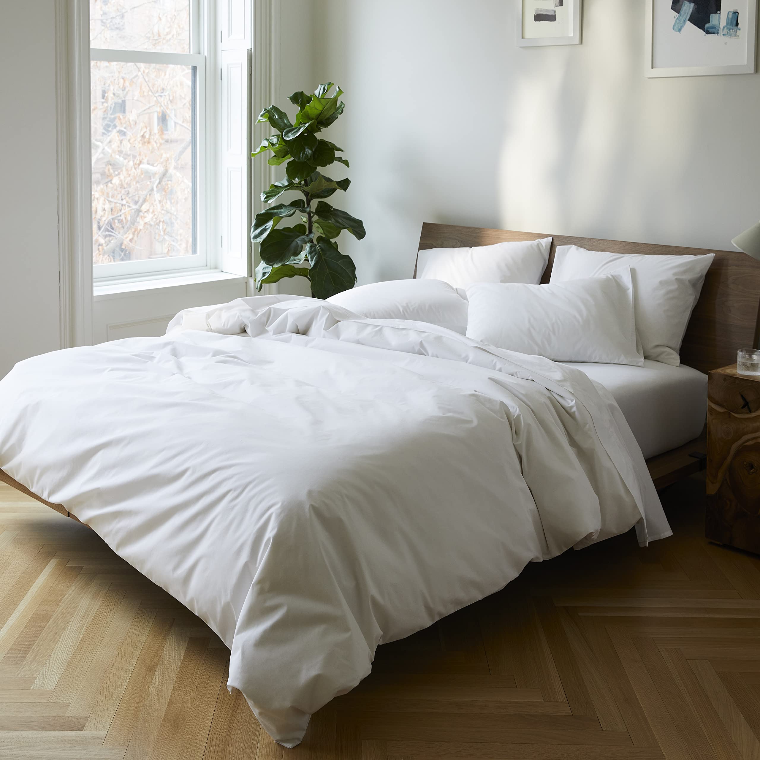 Brooklinen Luxury Sateen Duvet Cover - 100% Cotton Full/Queen Size Bedding Set in White with Extra-Long Corner Ties & Button Closure - Ultra Soft Duvet Cover for Bedroom, Guest Room & Hotel Use
