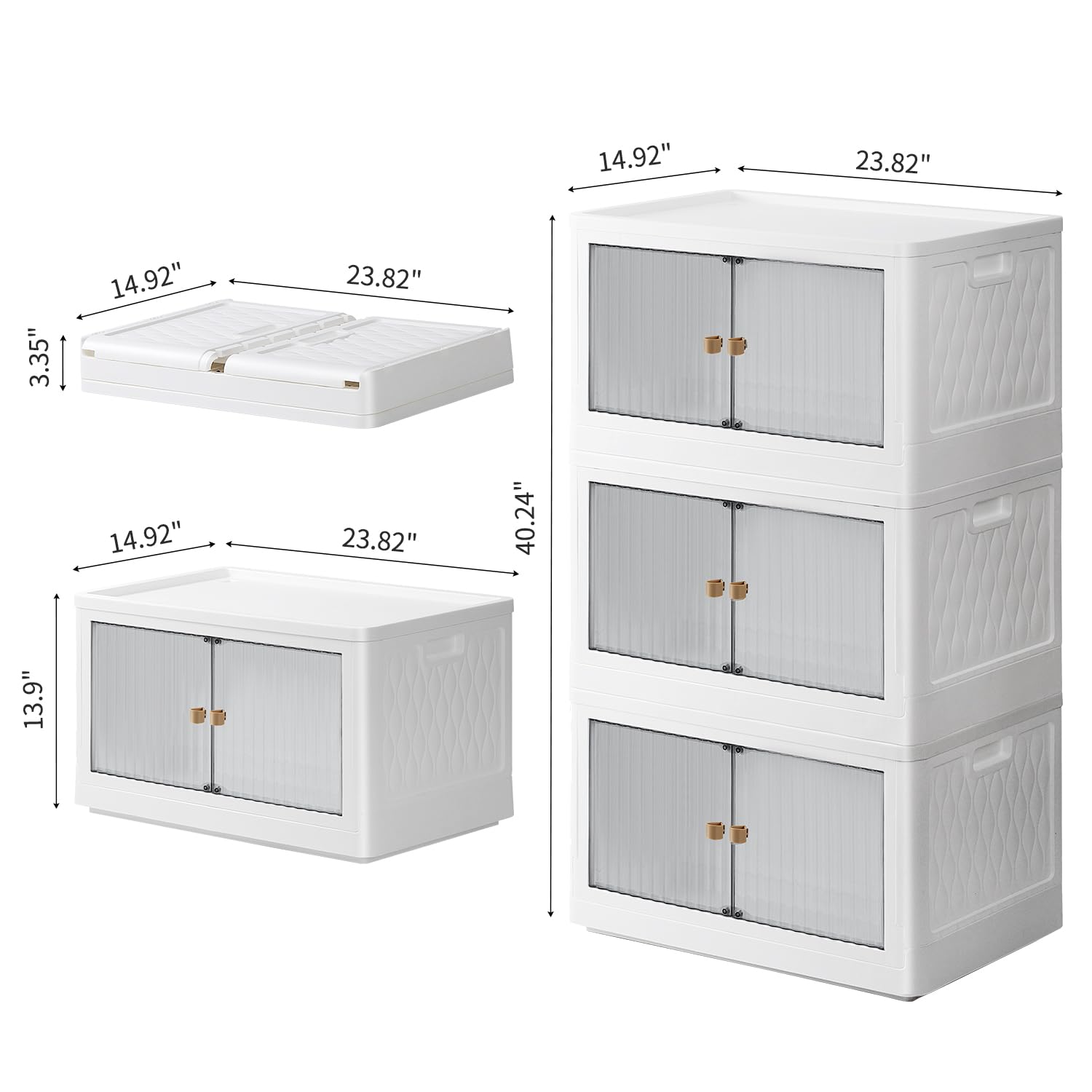 19 Gallon Stackable Storage Bins with Lids (3-Pack) - Collapsible Plastic Storage Boxes with Wheels & Doors, Large Foldable Organizer for Dorm Room Clothes, Toys & Home Organization - Space Saving Grey Storage Solution