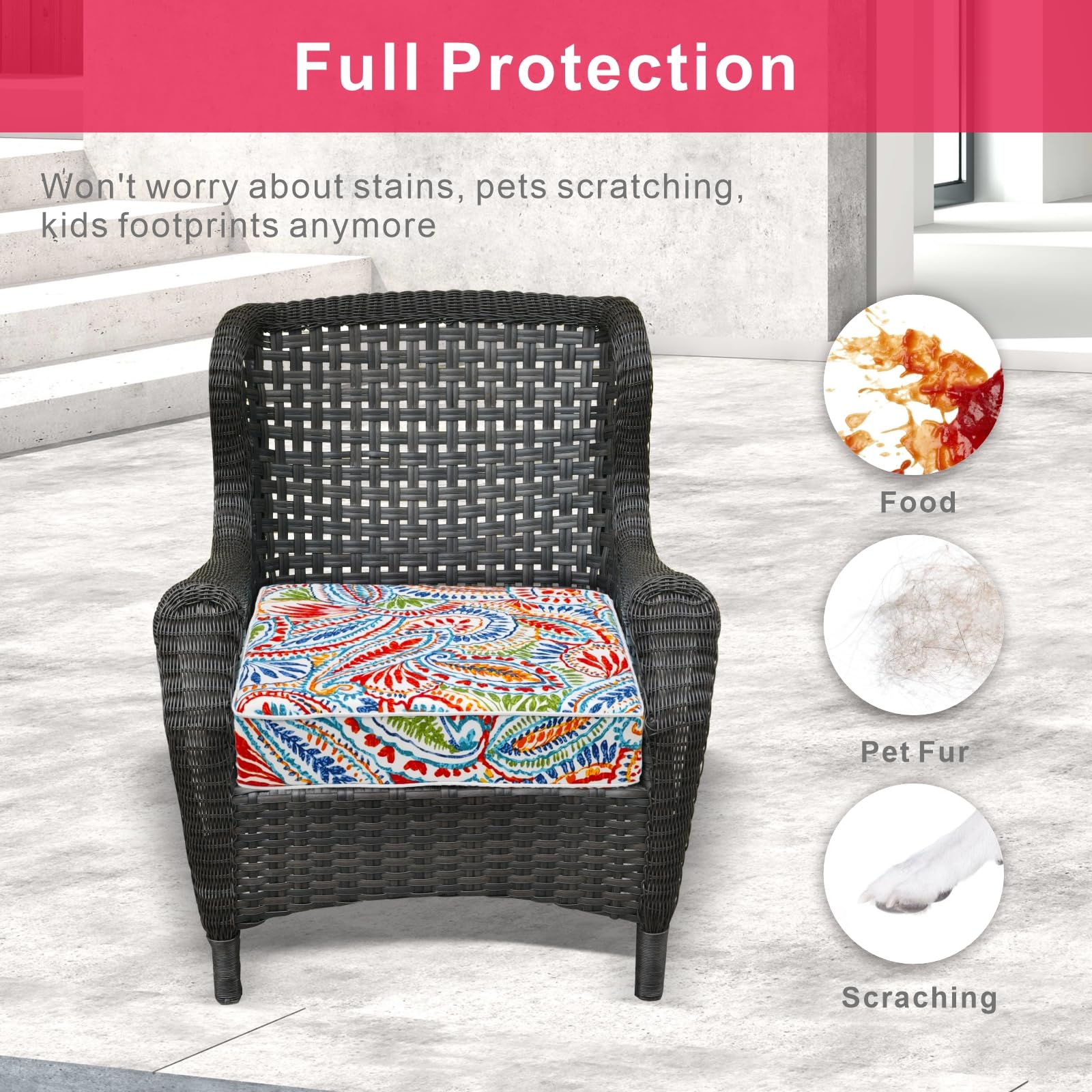 JMGBird Outdoor Patio Cushion Covers Set of 4 - Water Resistant, Washable Chair Seat Covers with Zipper (22x20x4 Inches) - Slip Replacement Furniture Covers for Garden Sofa, Couch & Indoor Use - Perfect for Backyard, Deck, and Poolside Relaxation