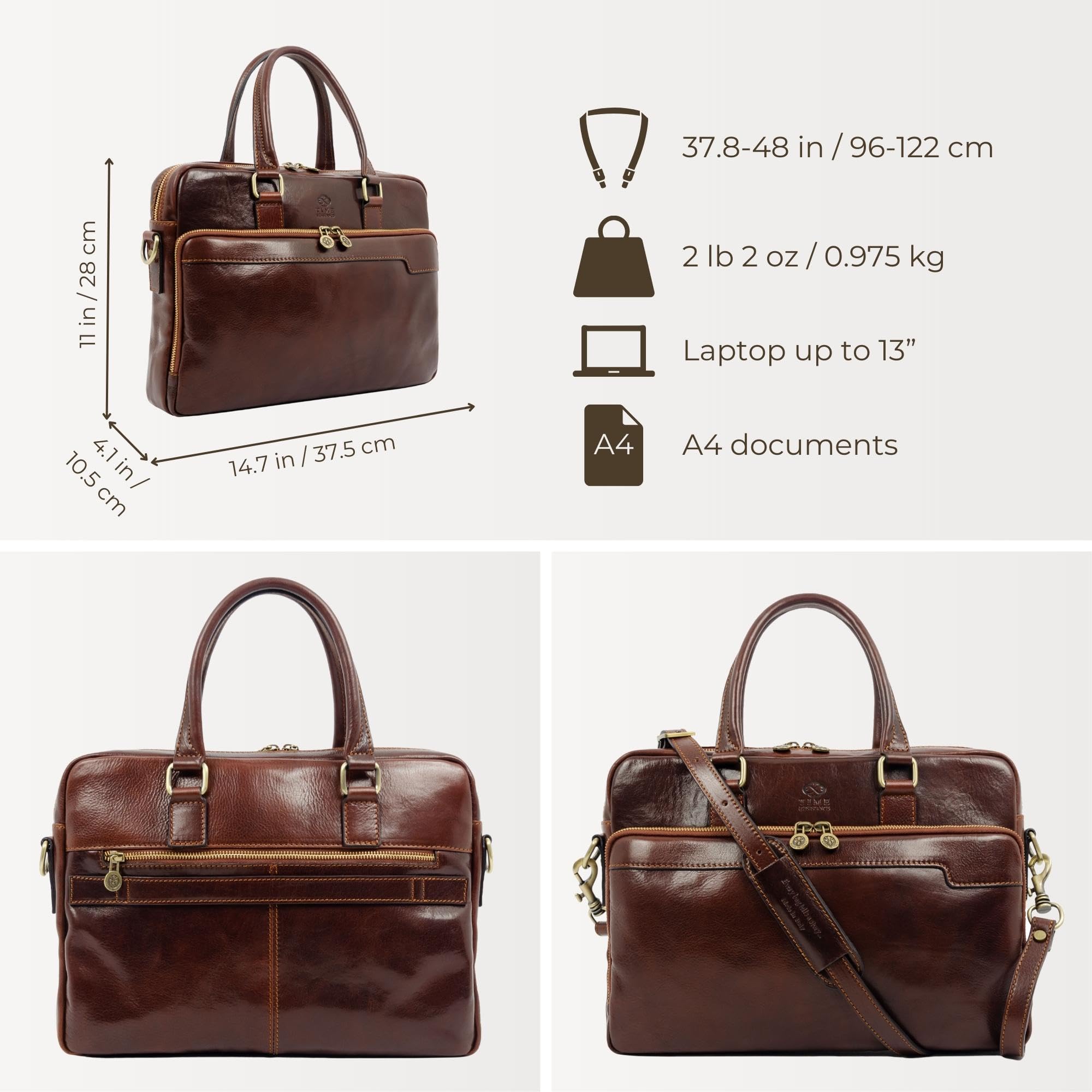 Premium Italian Handmade Leather Briefcase - Durable Time-Resistant Laptop Bag for Men & Women - Business Computer Bag for Office, Travel & Professional Meetings