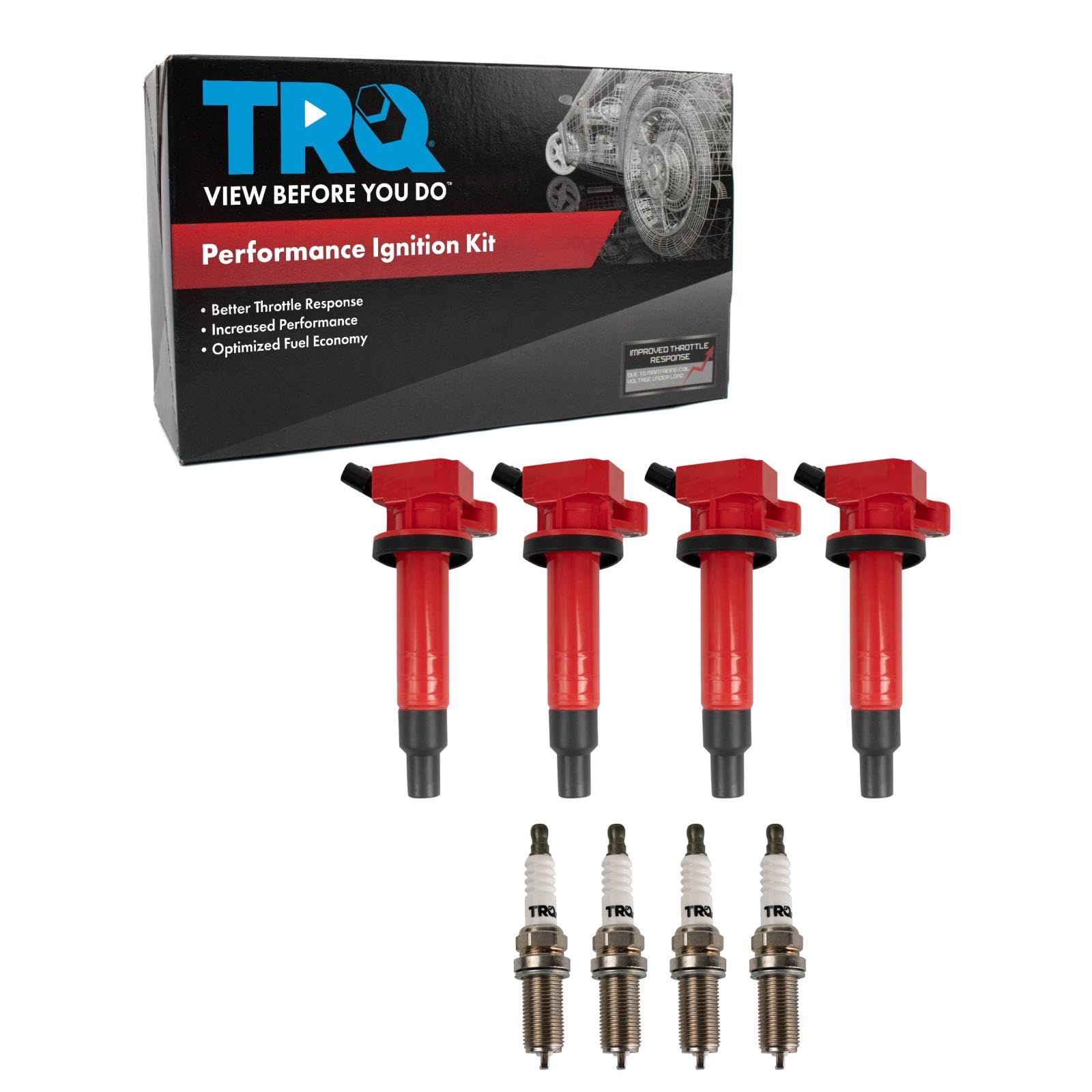 TRQ Ignition Coil and Spark Plug Kit - Compatible with 2000-2002 Chevrolet Prizm, 2003-2008 Pontiac Vibe, 2000-2005 Toyota Celica, 2000-2008 Corolla Matrix MR2 Spyder - Engine Performance Upgrade for Smoother Acceleration & Better Fuel Efficiency
