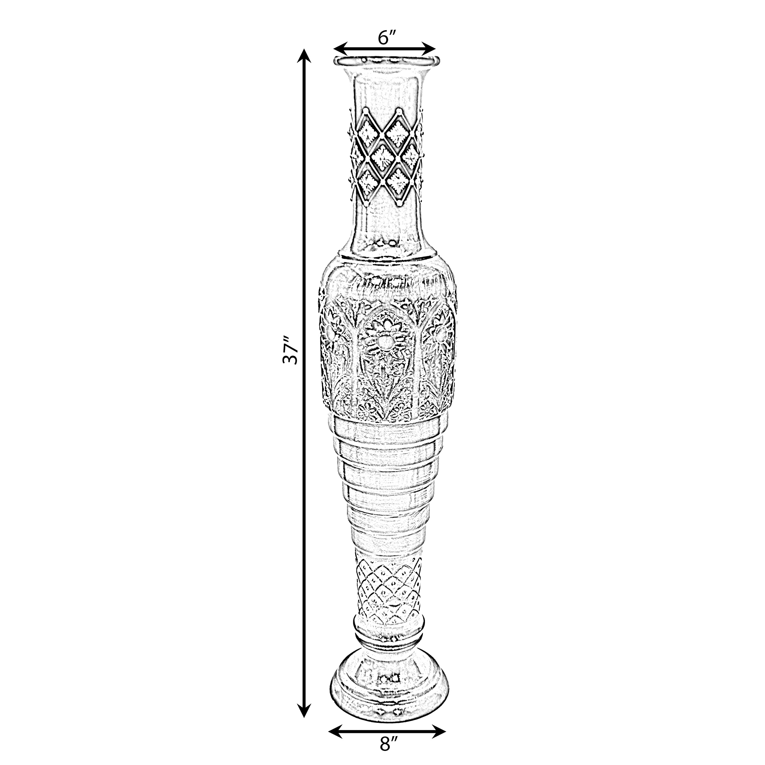 Antique Decorative Hand Carved Brown Mango Wood Floor Vase with Unique Textured Pattern - 37 Inch Tall Flower Vase for Home Decor, Living Room Centerpiece, Wedding & Event Decoration - QI004010
