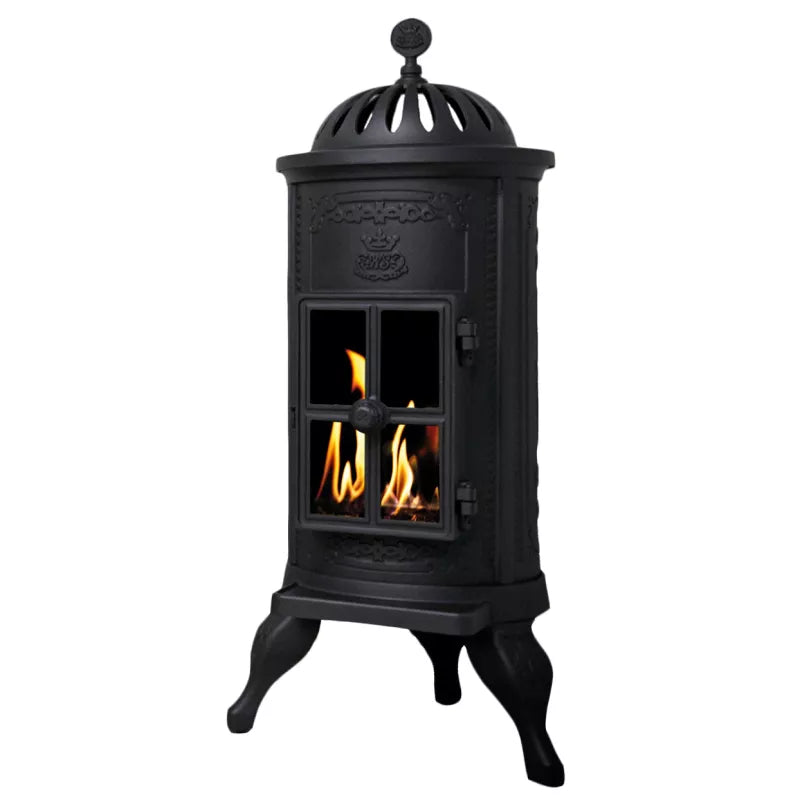 Westbo Carl BIO Cast Iron Stove - Efficient Wood Burning Fireplace for Home Heating & Cozy Ambiance - Perfect for Living Rooms, Cabins & Outdoor Spaces