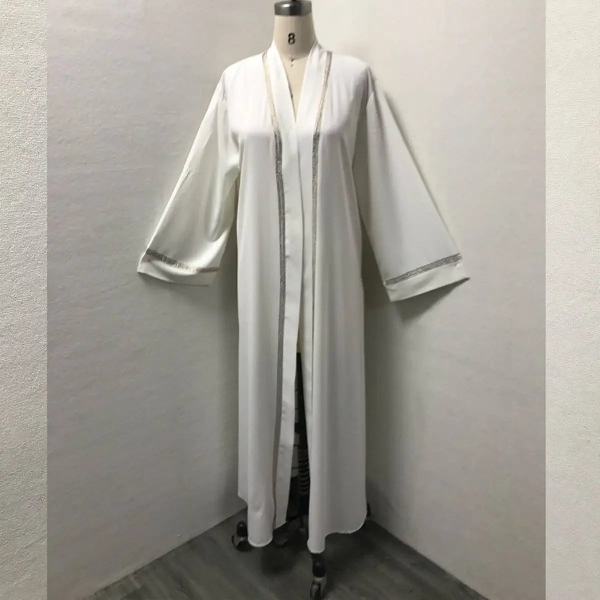 Hotfix Rhinestone Trim Muslim Women's Cardigan Open Abaya Dress - Elegant Islamic Fashion for Prayer, Wedding & Special Occasions