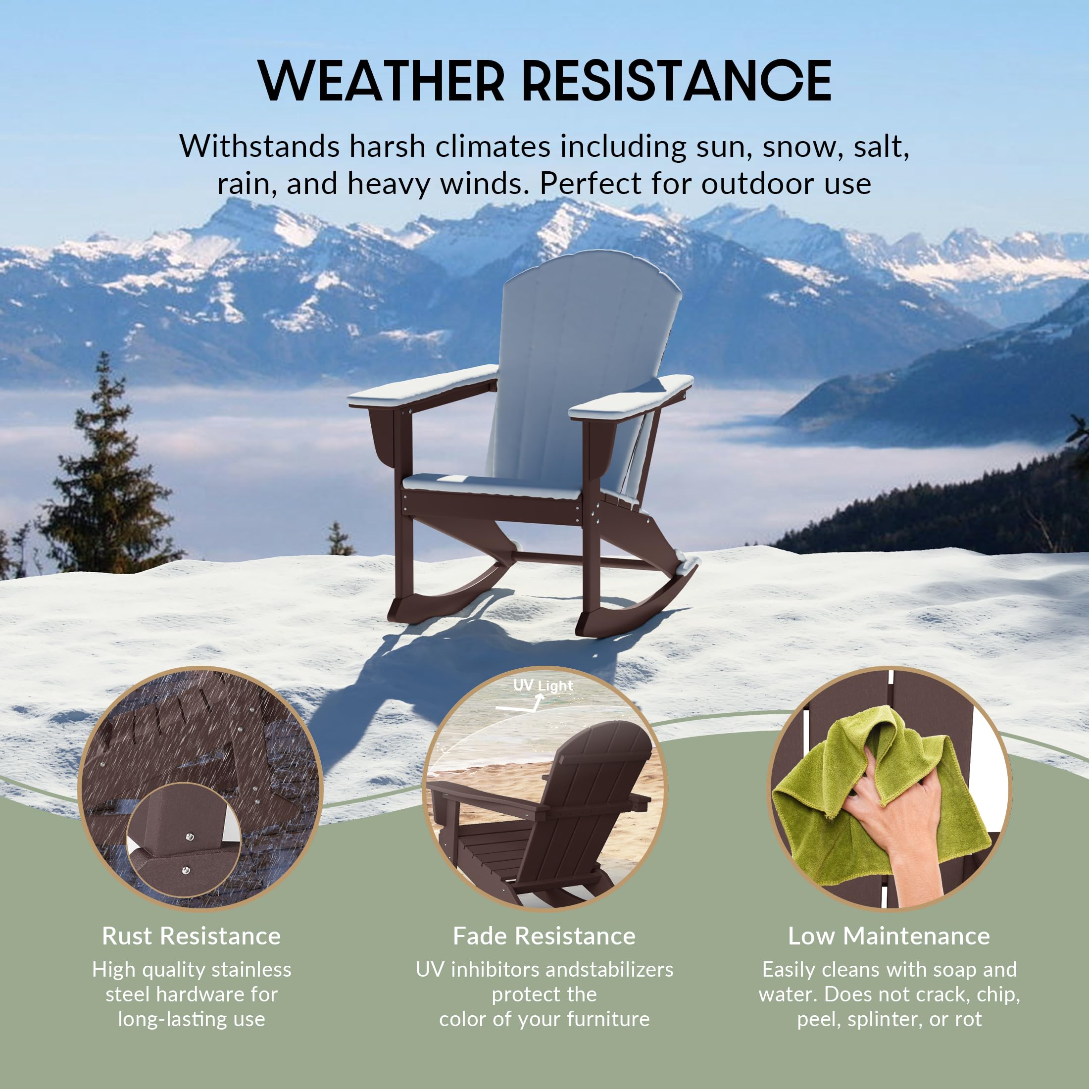 WestinTrends Malibu Outdoor Poly Adirondack Rocking Chair - Weather-Resistant Patio Furniture, Dark Brown - Perfect for Backyard, Garden, and Poolside Relaxation