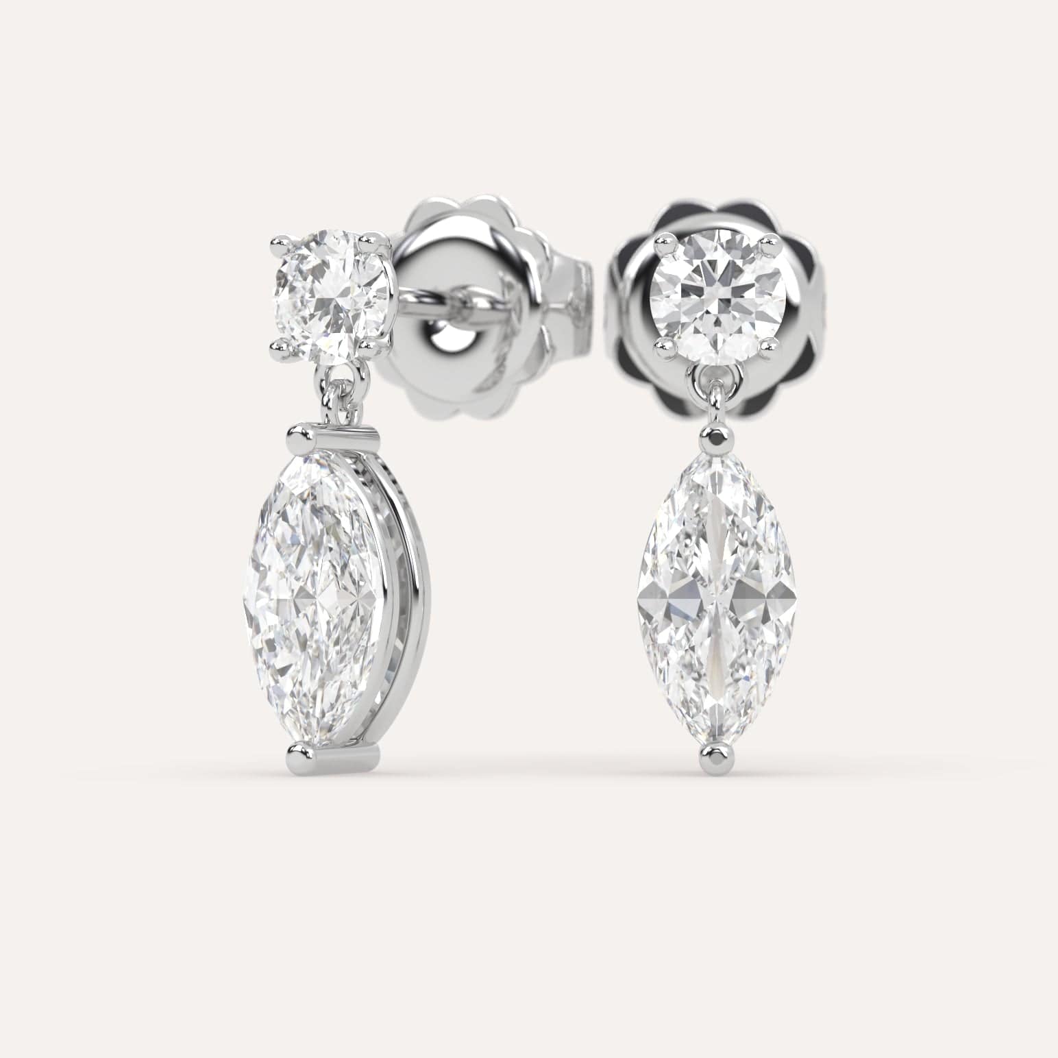 2 Carat Marquise Cut Diamond Drop Earrings - Dangle Earrings for Women - Elegant Wedding, Anniversary & Special Occasion Jewelry Gift