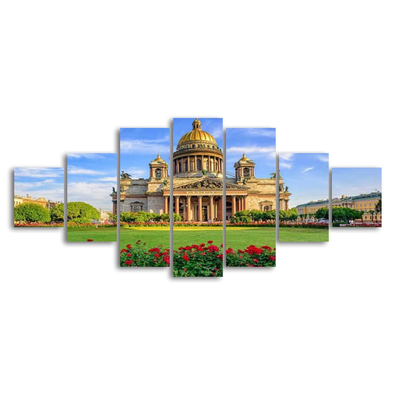St. Isaac's Cathedral Canvas Wall Art - 7 Panel Framed Canvas Painting of Saint Petersburg Russia - Large Size Ready to Hang for Living Room, Bedroom & Office Decor | Perfect for Home, Office & Gift Giving