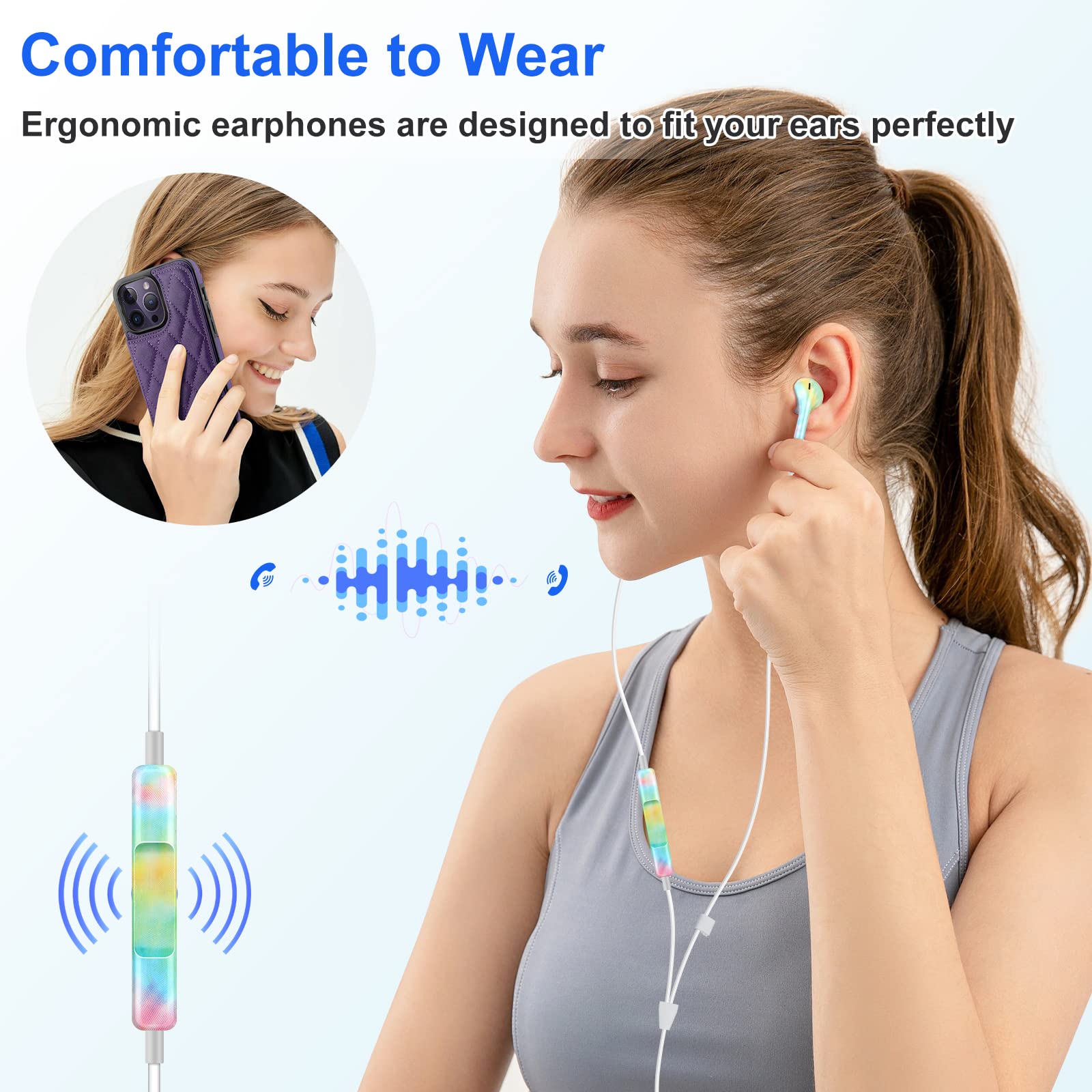 Aolcev USB C Wired Headphones with Microphone & Volume Control - HiFi Stereo Noise Cancelling In-Ear Earphones for iPhone 16/15 Pro/Samsung S25 Ultra/S24/S23/S22 - Perfect for Commuting, Gaming & Work Calls